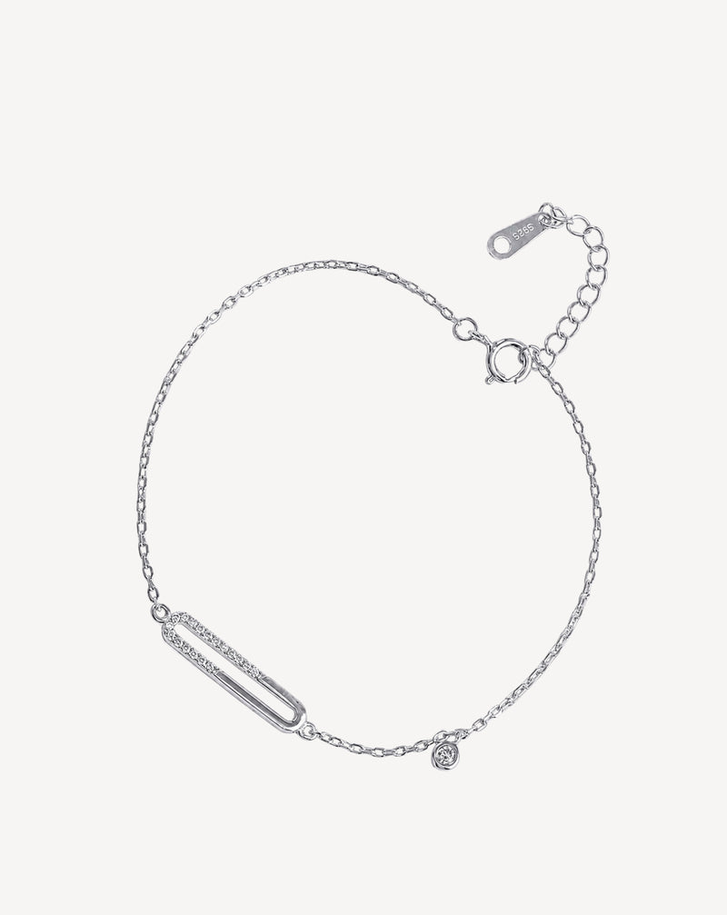 925 Silver Geometric Oval Bar Bracelet | Minimalist