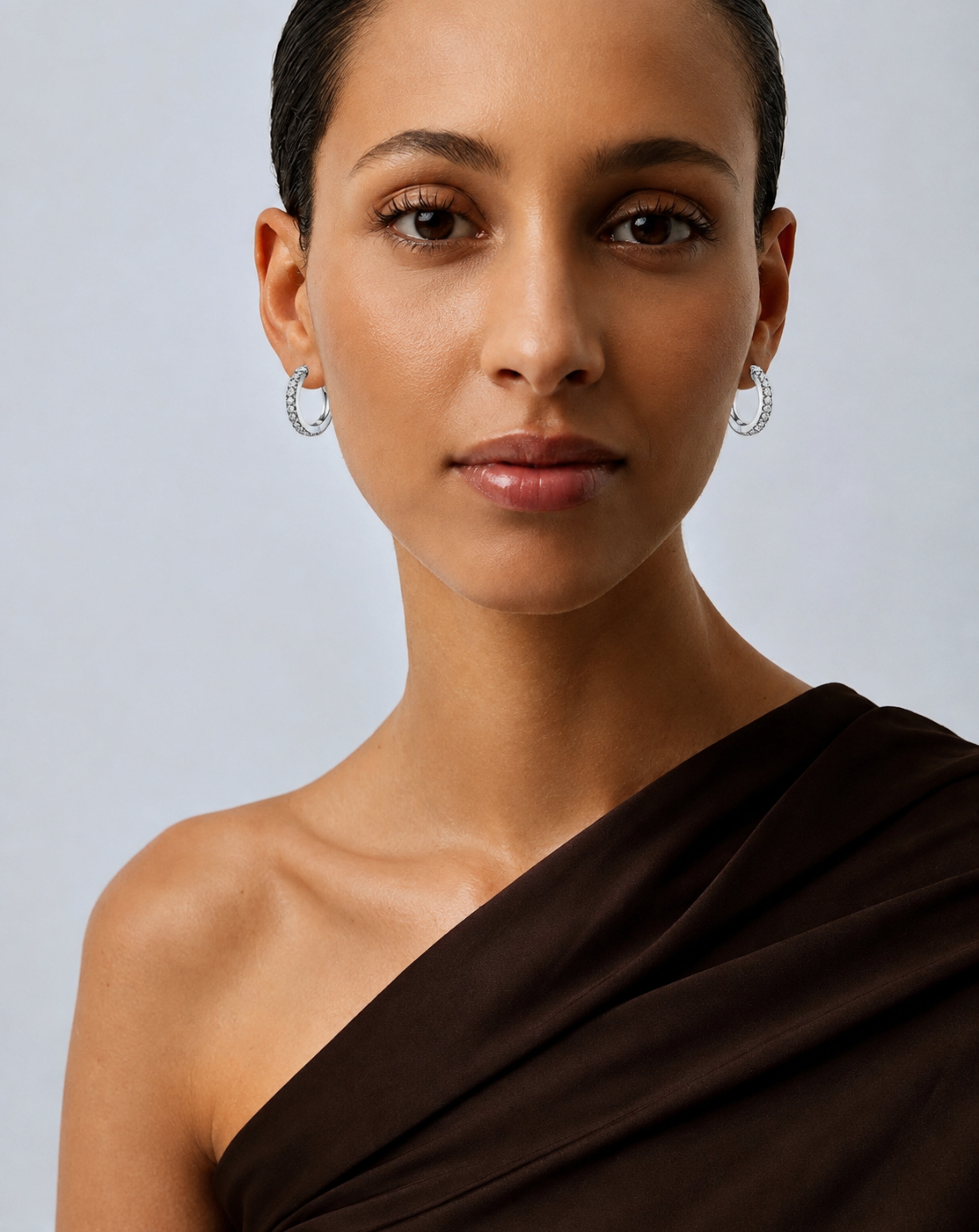 Moissanite Pavé Hoop Earrings | Platinum-Plated S925 Silver
