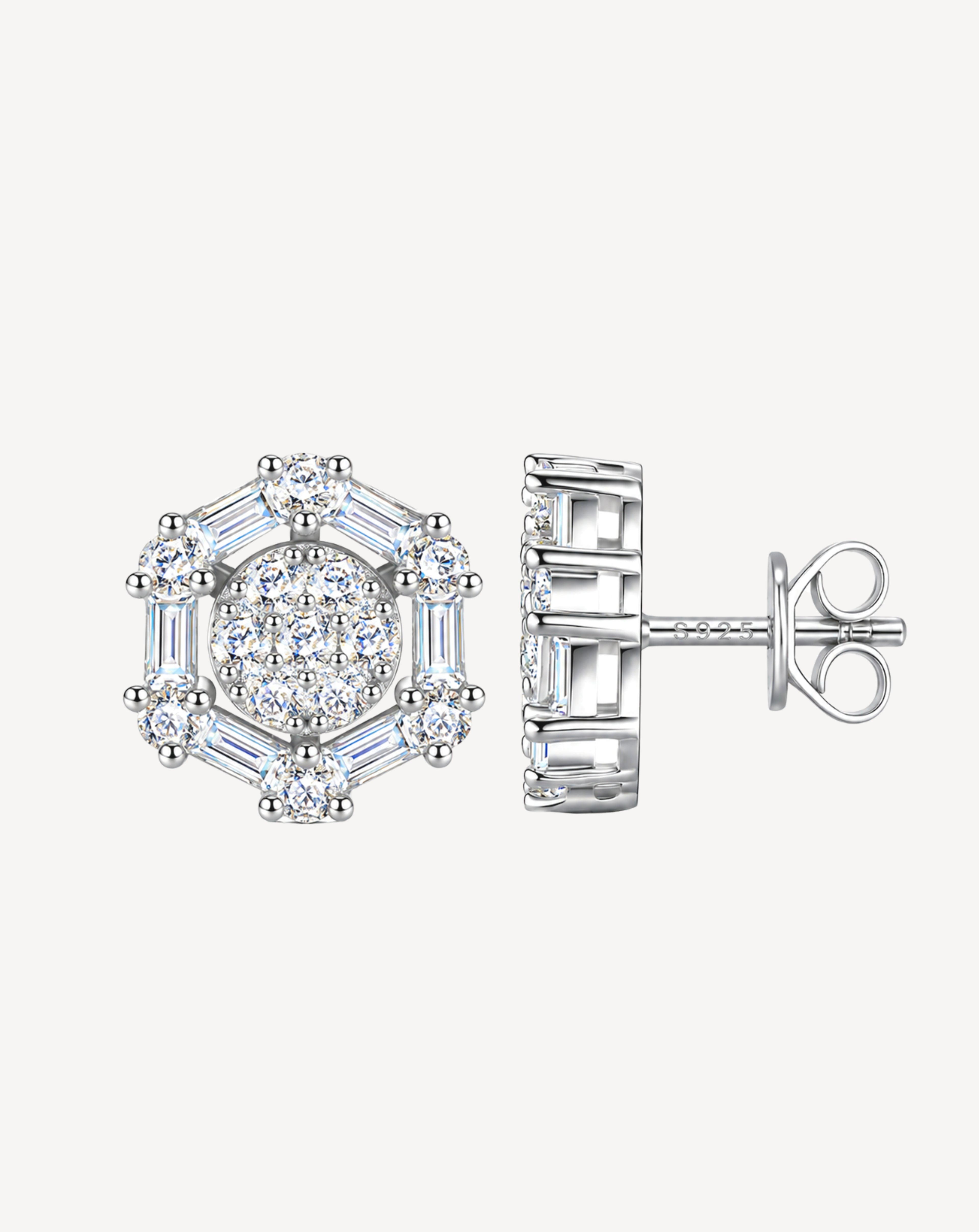 Moissanite Floral Stud Earrings | Platinum-Plated S925 Silver