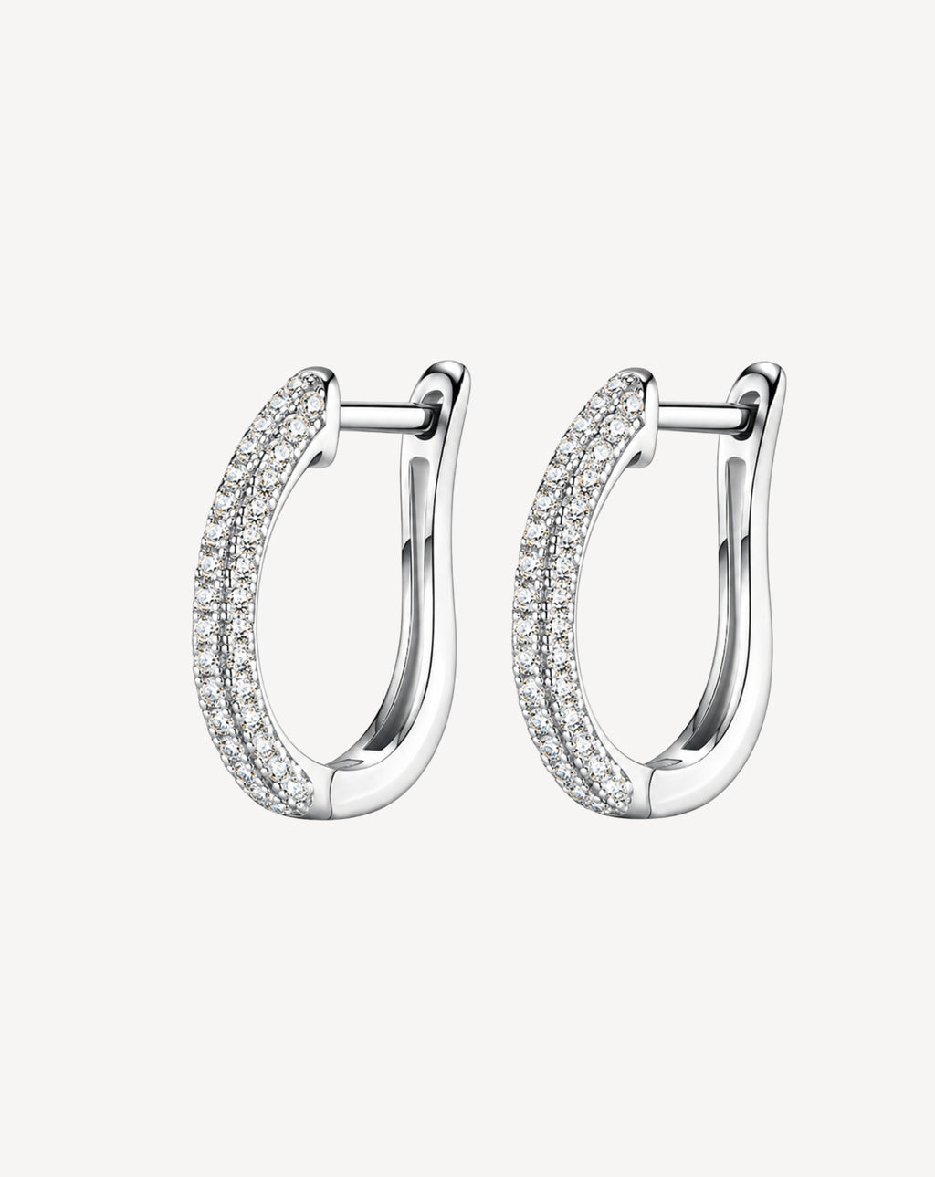 Moissanite Pavé Oval Hoop Earrings | Platinum-Plated S925 Silver