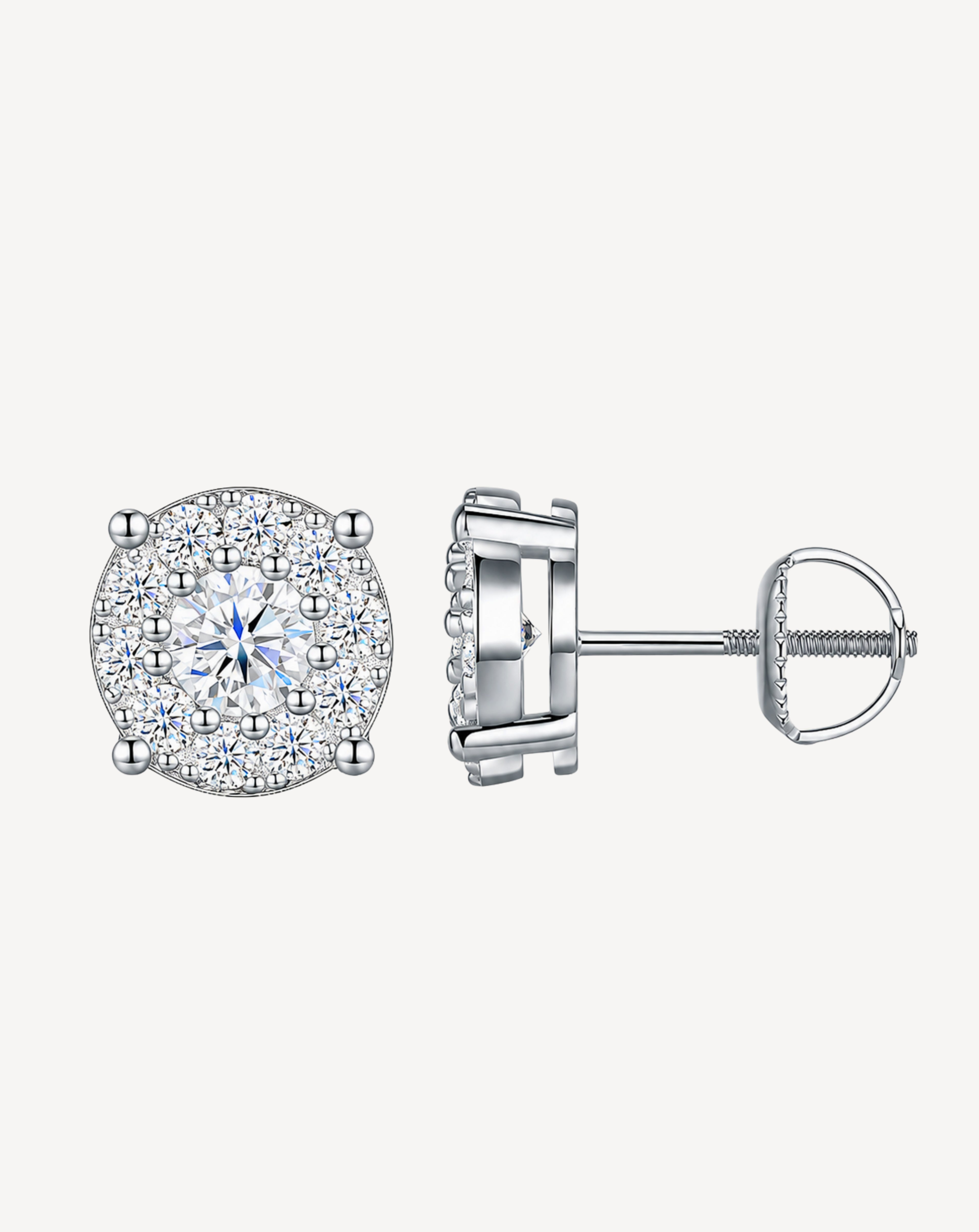 Moissanite Round Pavé Stud Earrings | Platinum-Plated S925 Silver