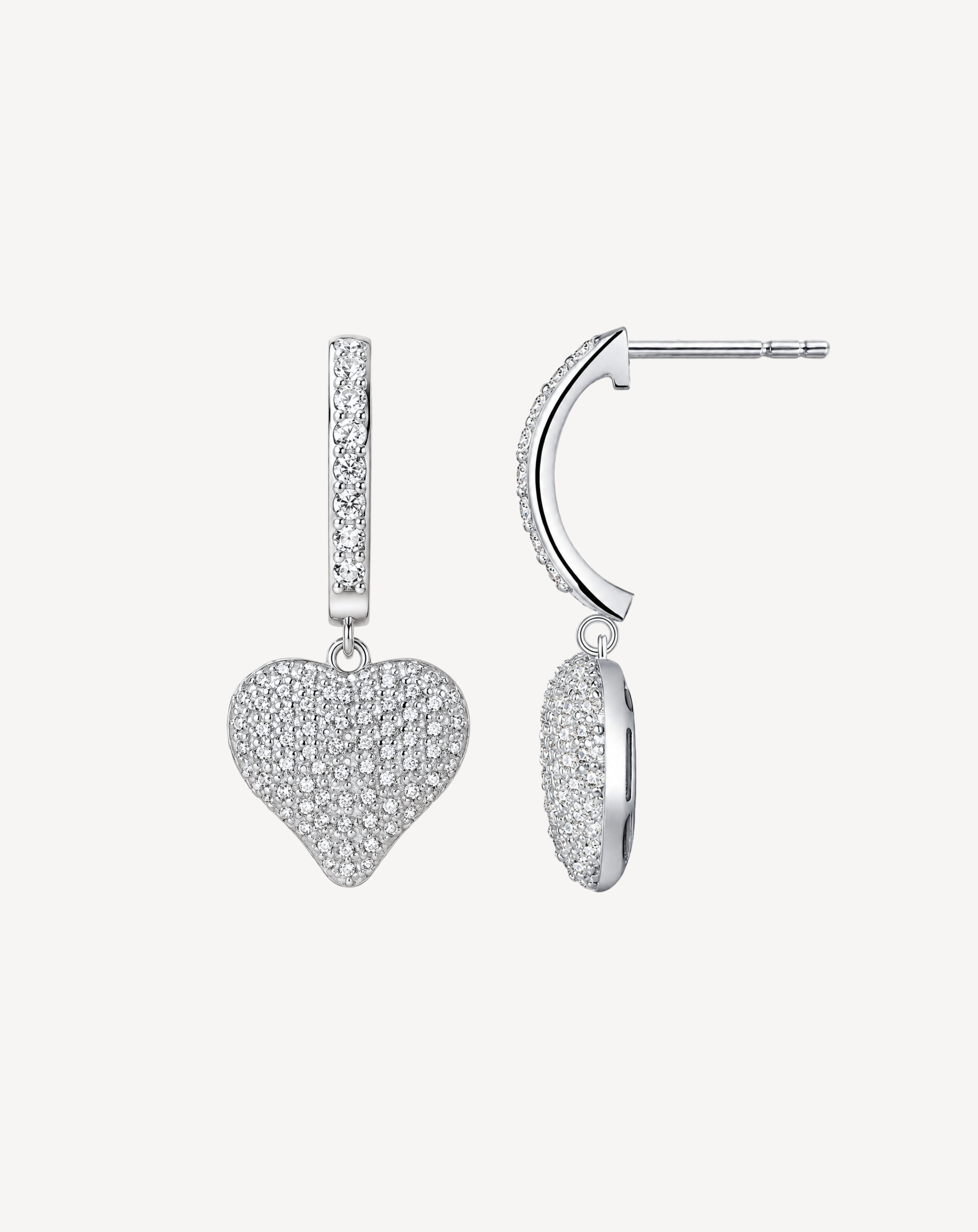 Moissanite Heart Drop Earrings | Platinum-Plated S925 Silver