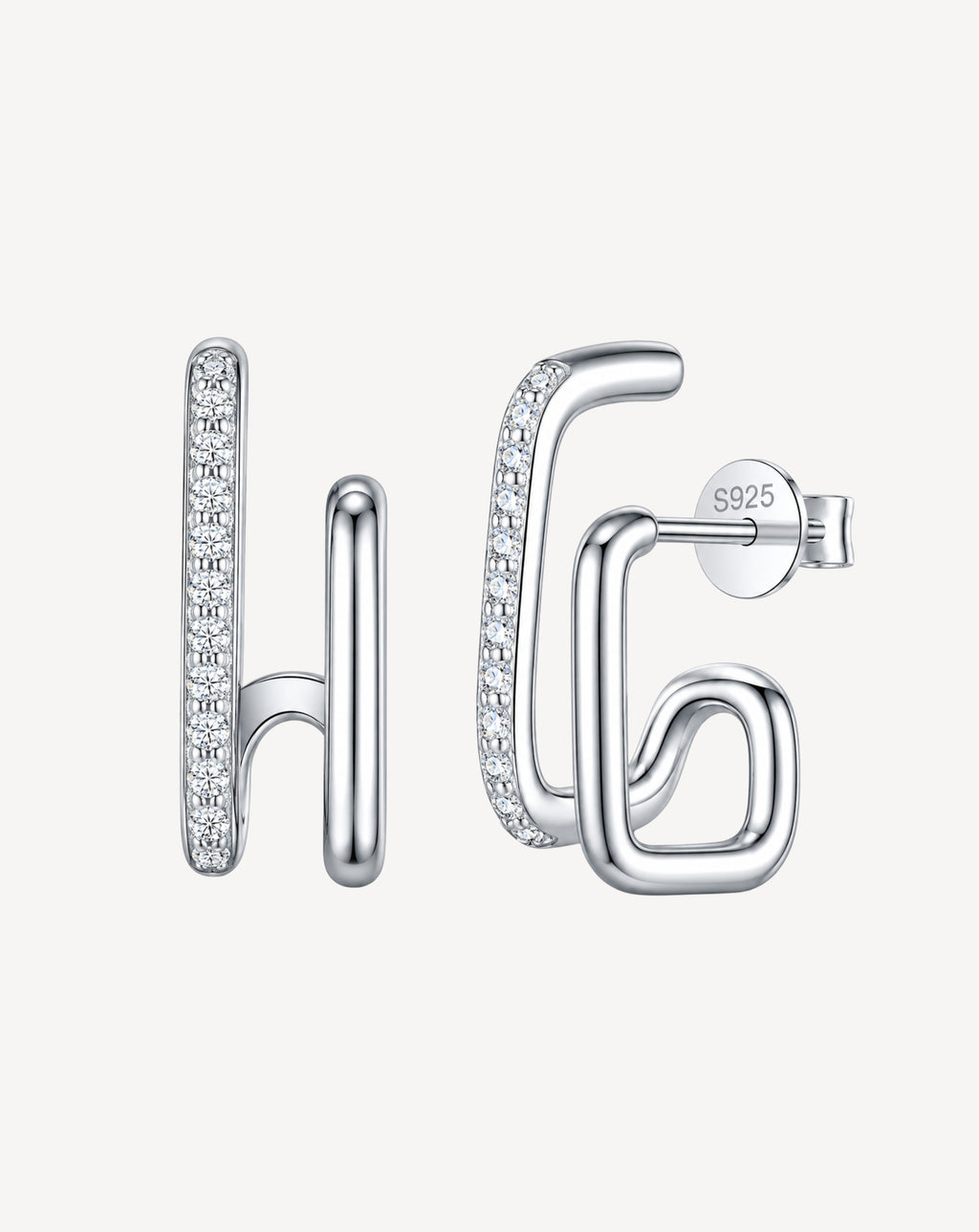 Moissanite Double-Line Stud Earrings | Platinum-Plated S925 Silver