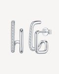 Moissanite Double-Line Stud Earrings | Platinum-Plated S925 Silver