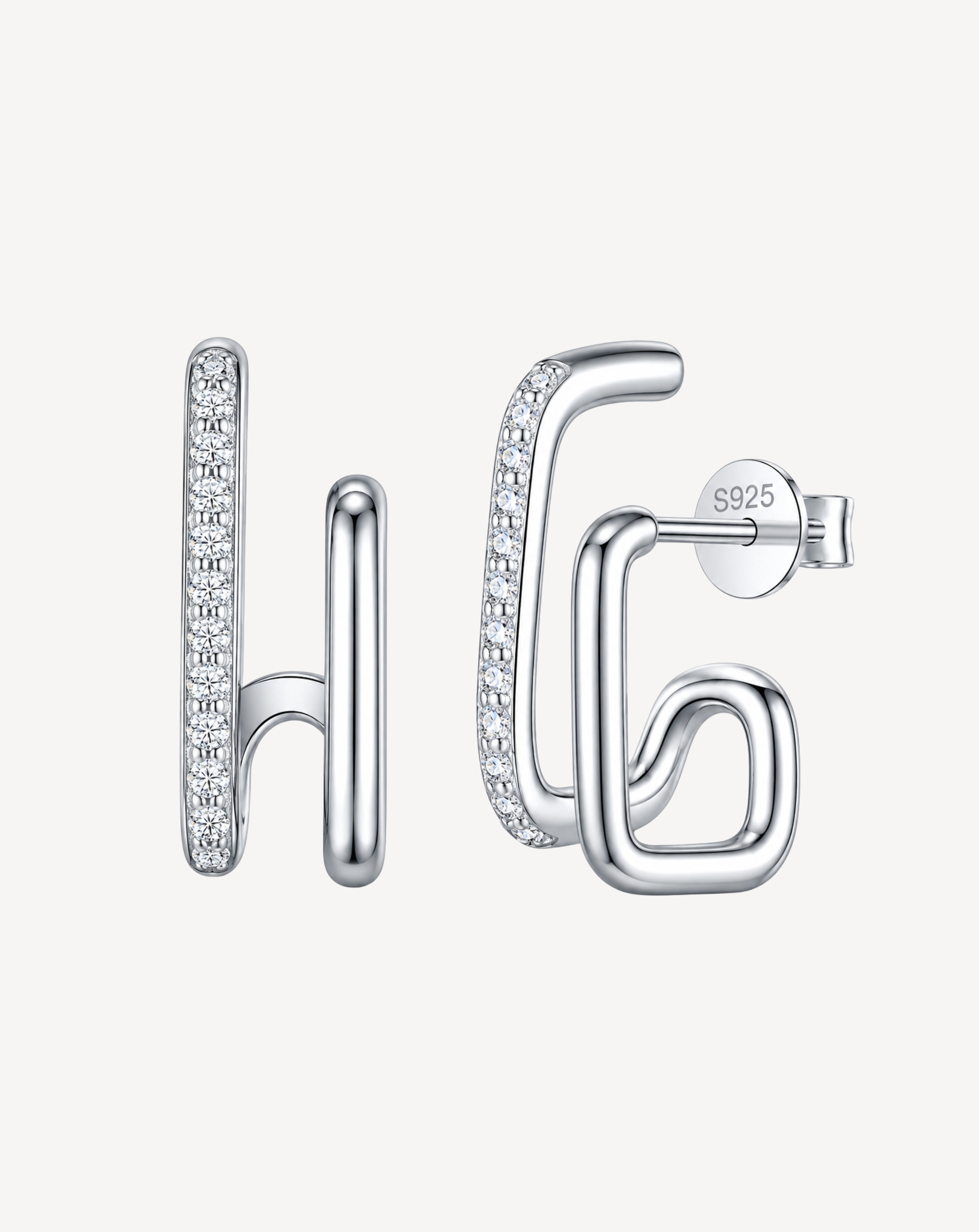 Moissanite Double-Line Stud Earrings | Platinum-Plated S925 Silver