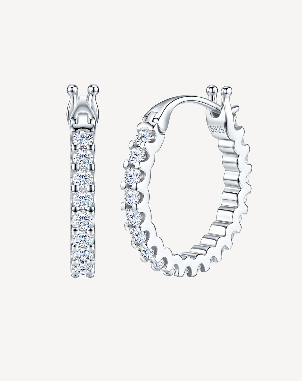 Moissanite Pavé Hoop Earrings | Platinum-Plated S925 Silver