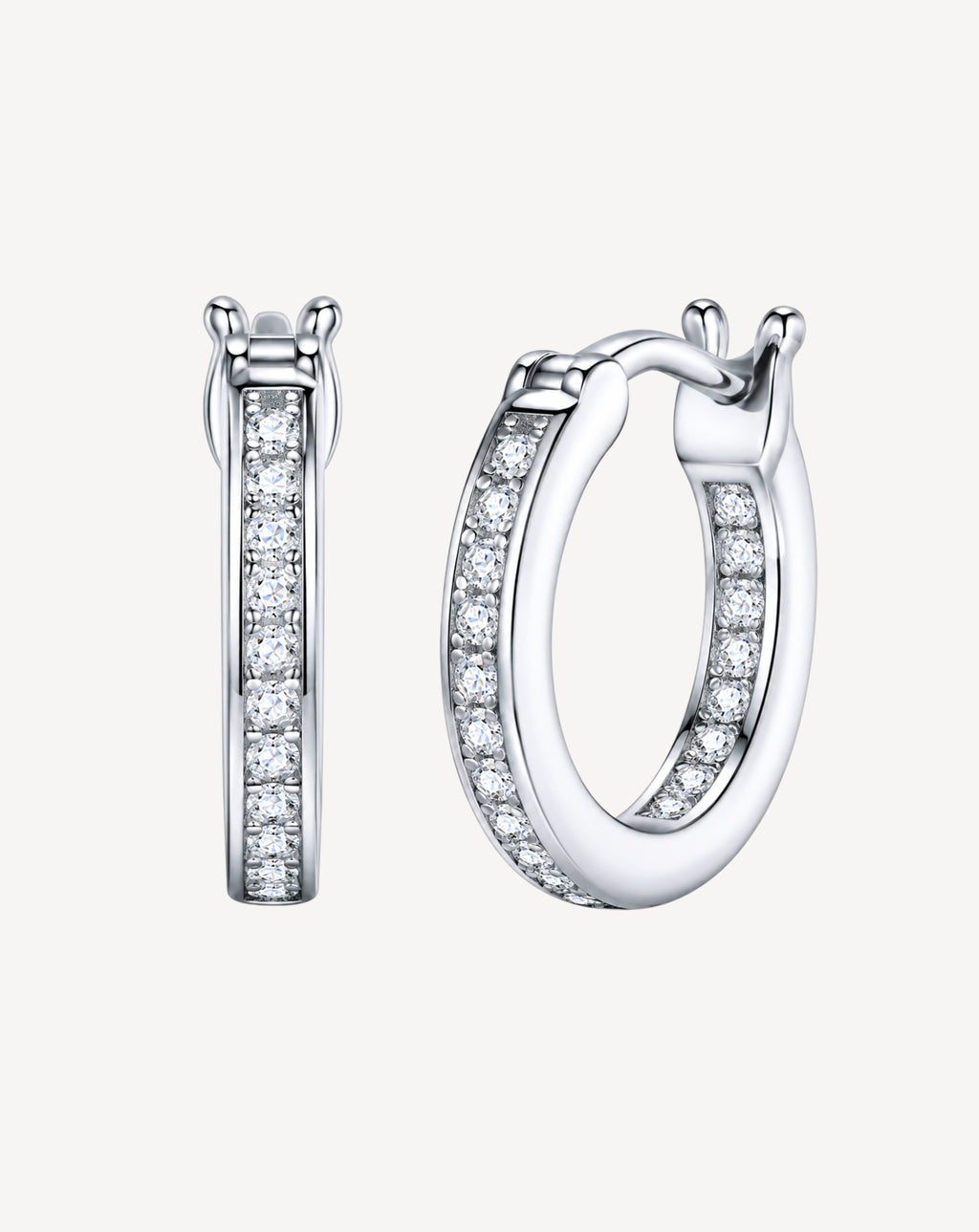 Moissanite Pavé Huggie Hoop Earrings | Platinum-Plated S925 Silver