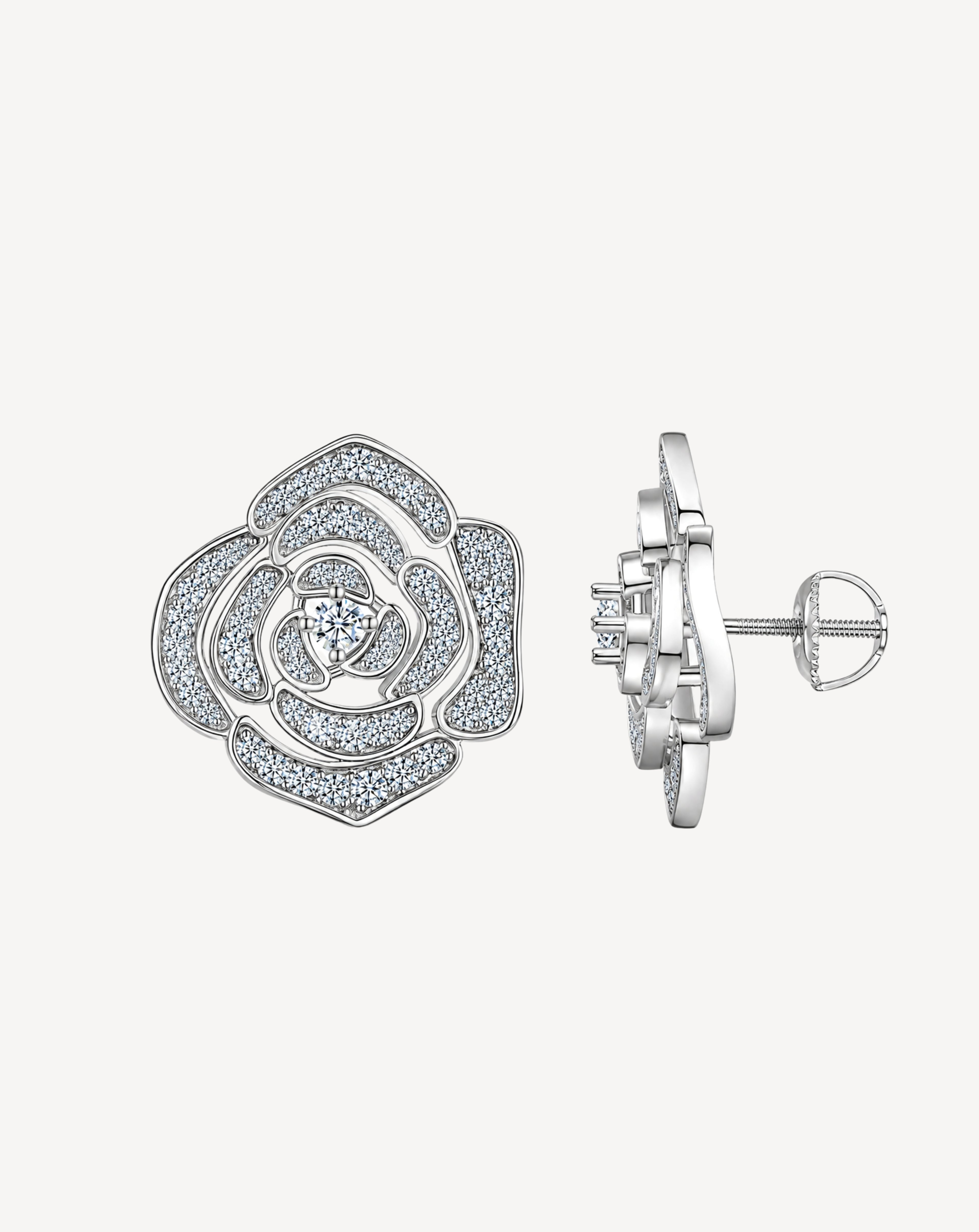 Moissanite Floral Stud Earrings | Platinum-Plated S925 Silver