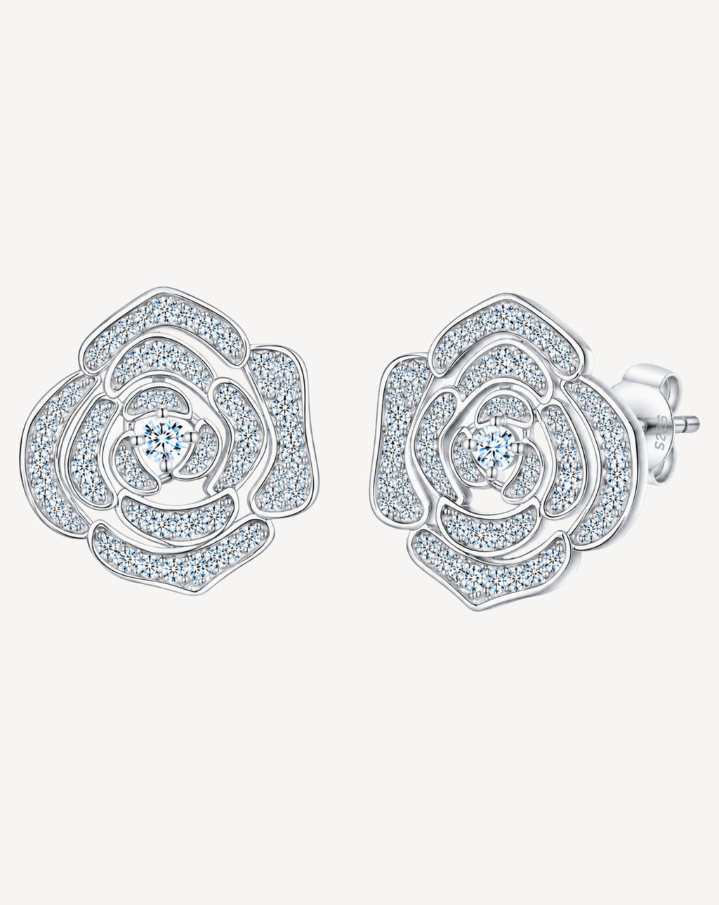 Moissanite Floral Stud Earrings | Platinum-Plated S925 Silver