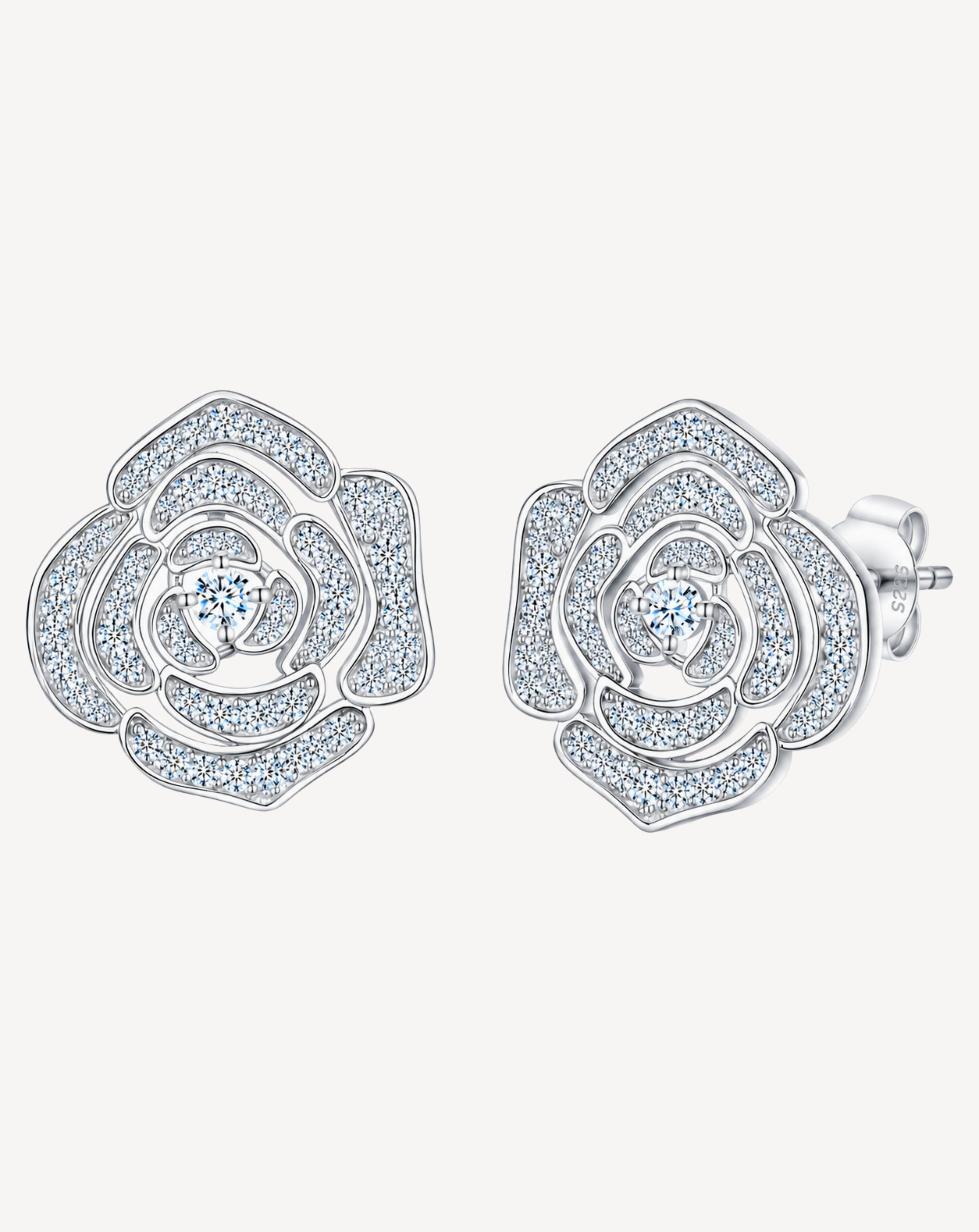 Moissanite Floral Stud Earrings | Platinum-Plated S925 Silver