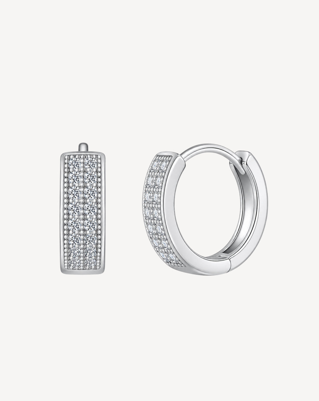 Moissanite Rectangular Pavé Hoop Earrings | Platinum-Plated S925 Silver