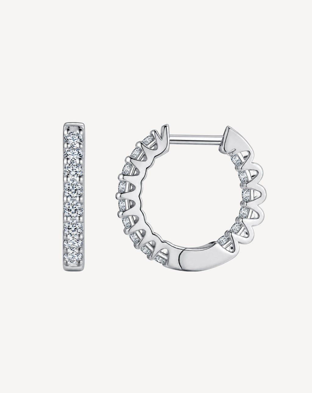 Moissanite Pavé Bar Hoop Earrings | Platinum-Plated S925 Silver