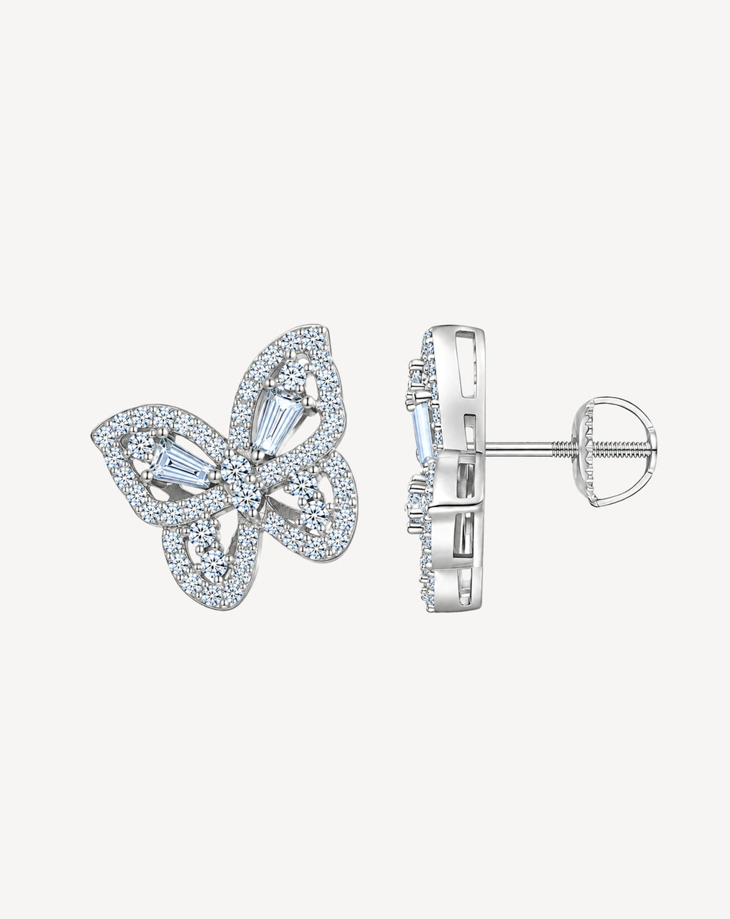 Moissanite Butterfly Stud Earrings | Platinum-Plated S925 Silver