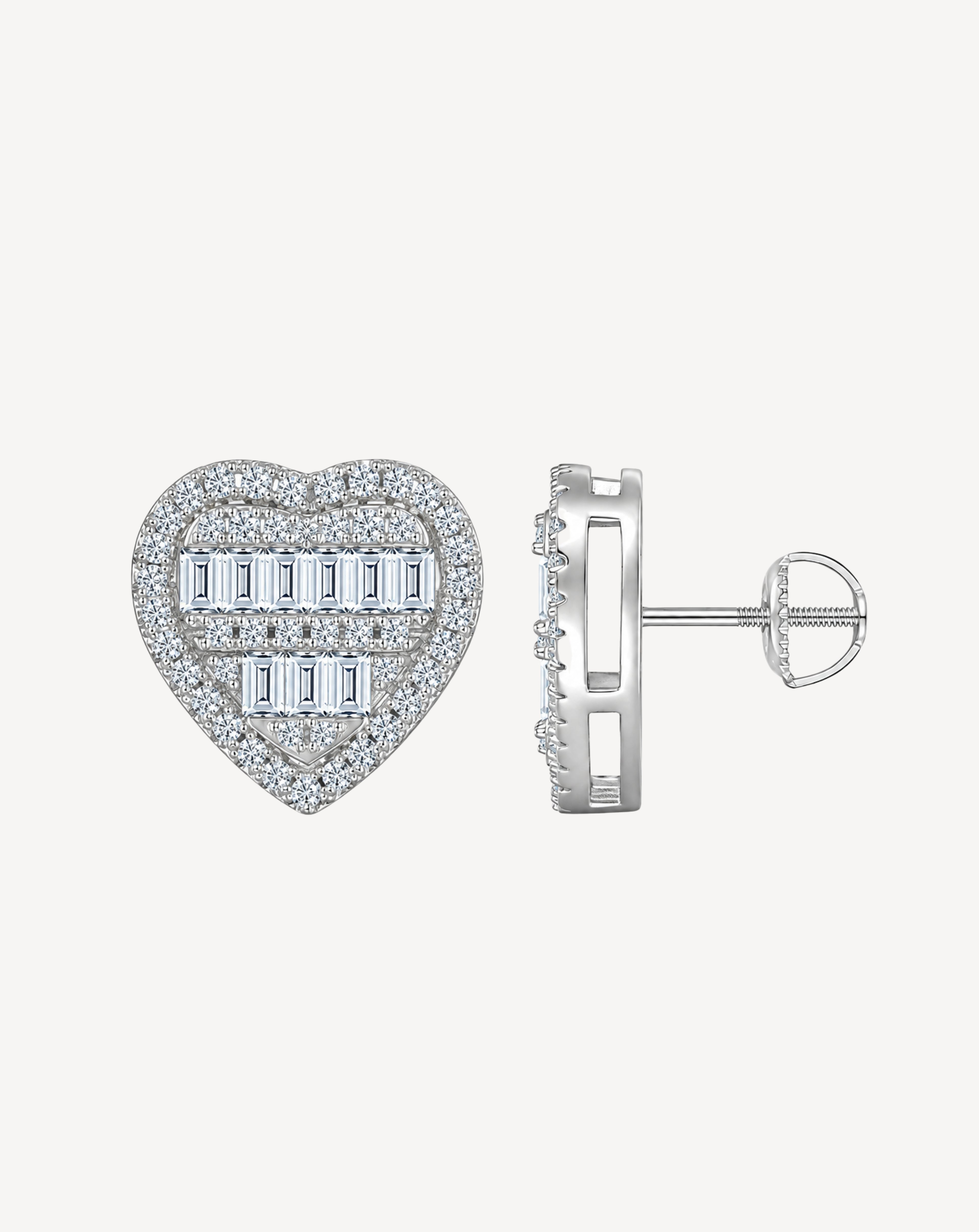 Moissanite Heart Stud Earrings | Platinum-Plated S925 Silver
