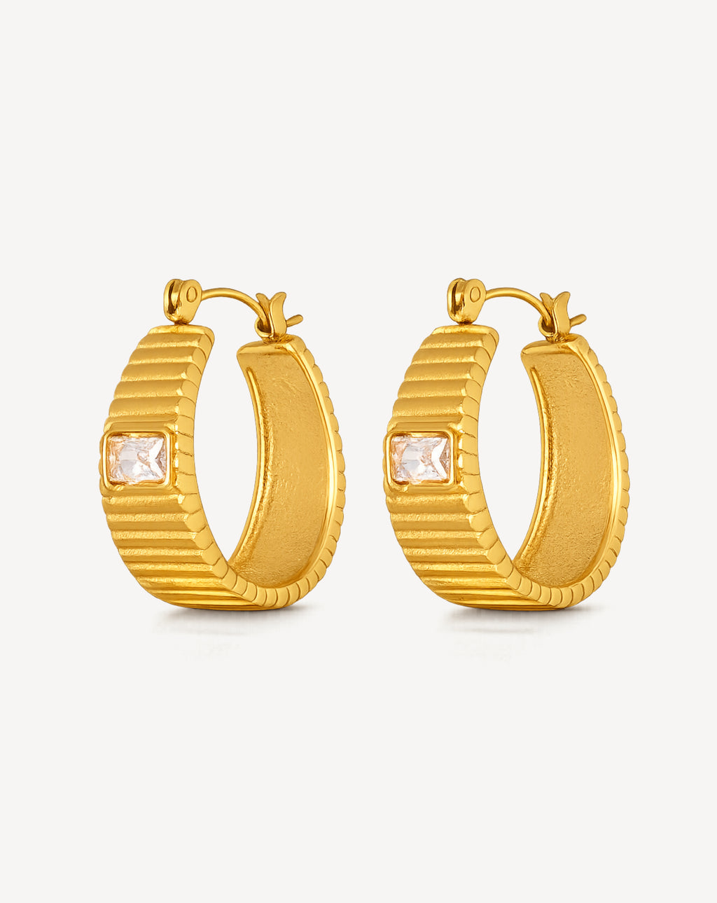 Striped Zircon Hoop Earrings for Women | Titanium Steel