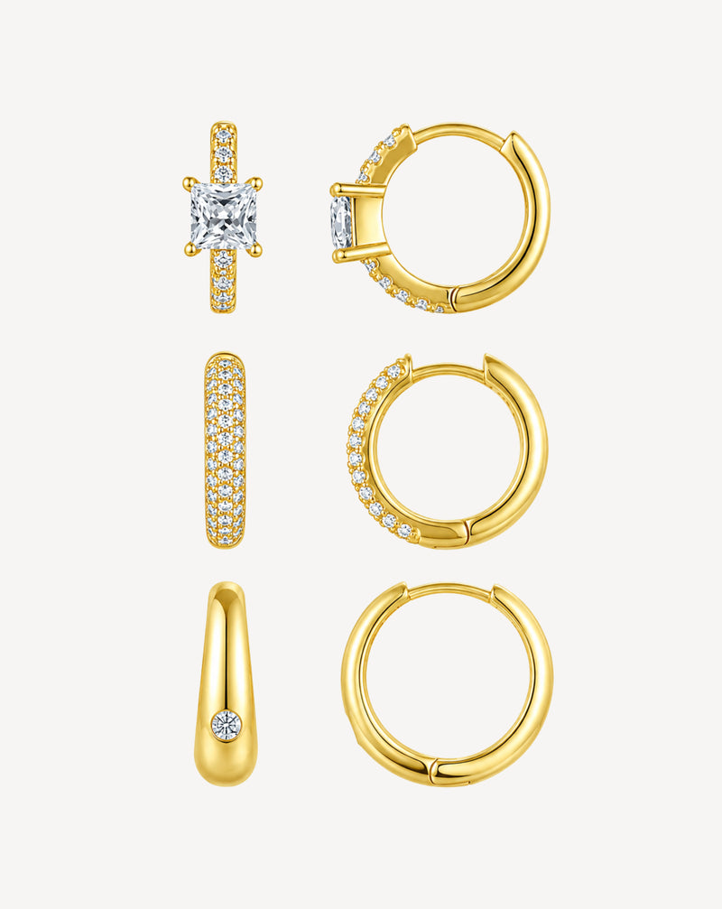 Morganite Hoop Earrings Set | Gold-Plated S925 Silver