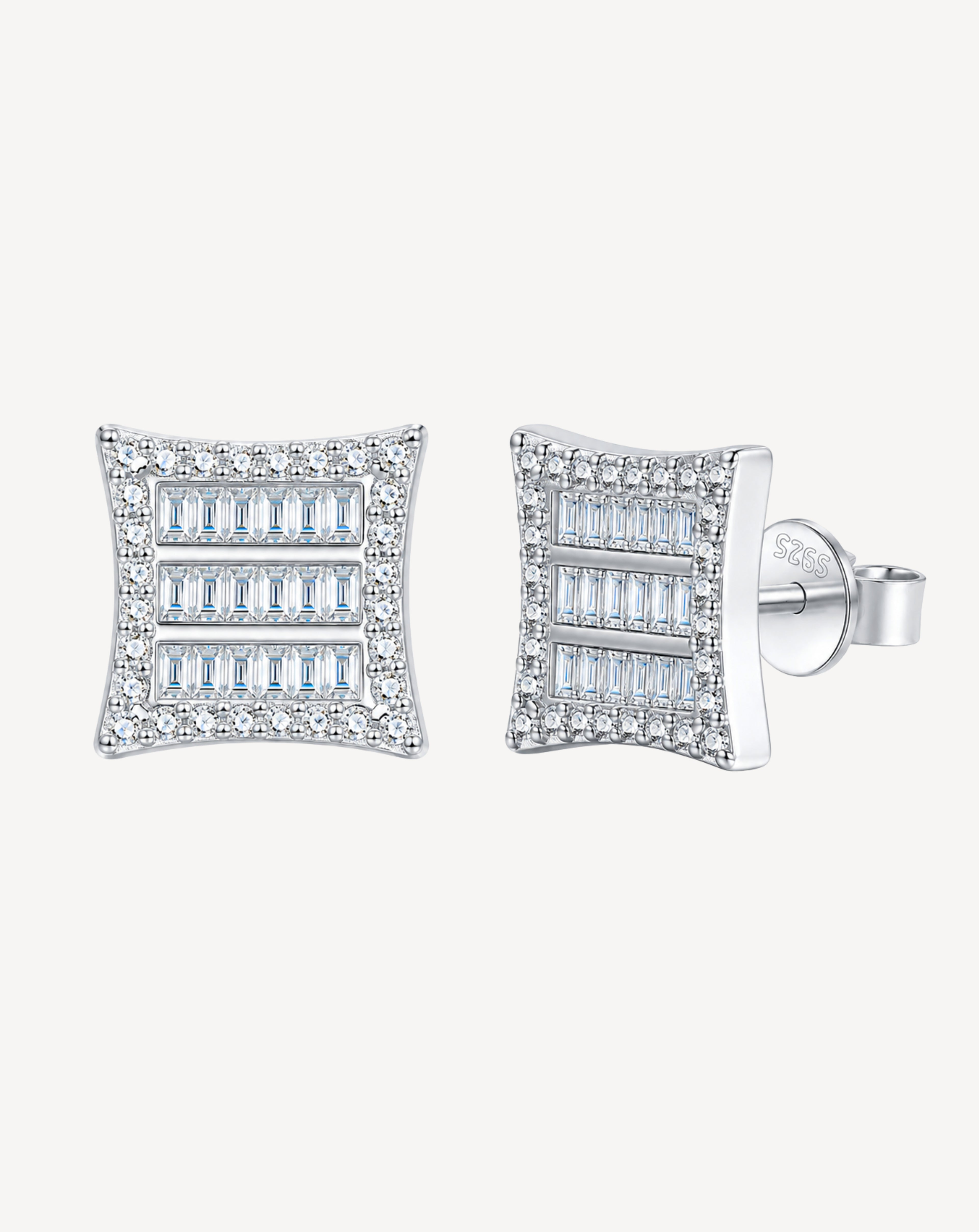 Morganite Square Stud Earrings | Platinum-Plated S925 Silver