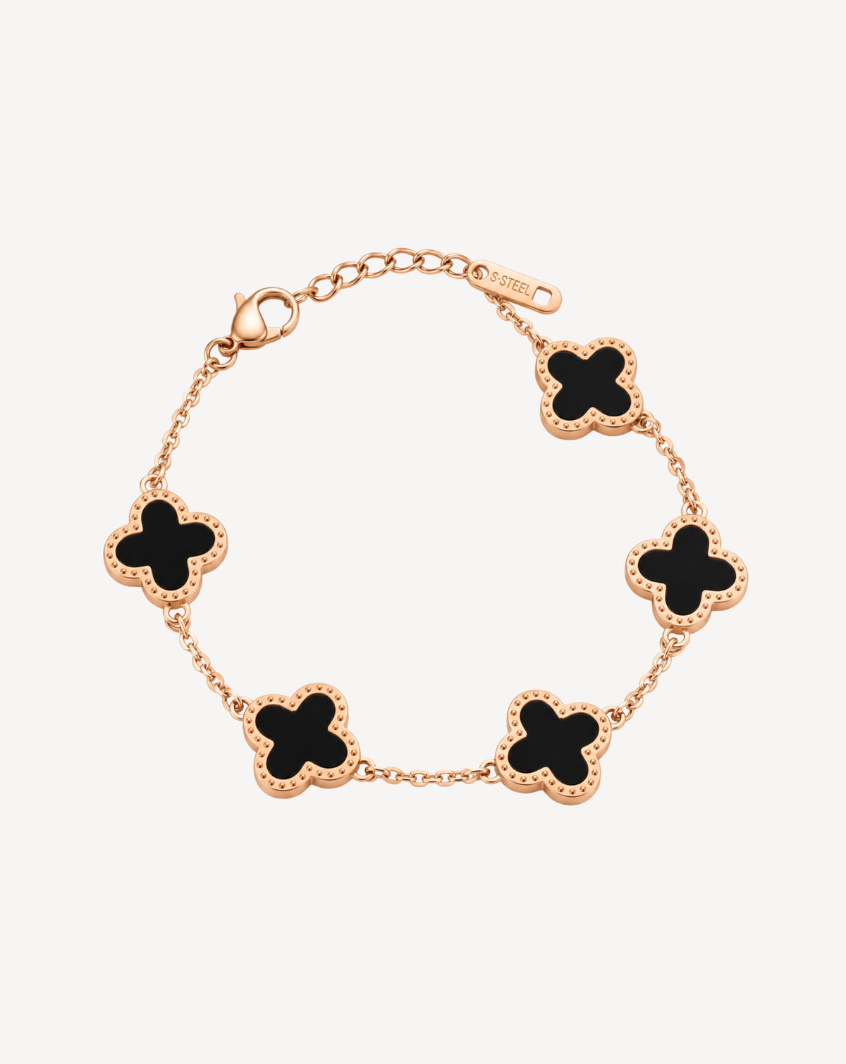 Rose Gold Plated Black Clover Link Bracelet for Women - product image 1