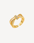 Gold Plated Crystal Bow Crossover Open Ring for Women - product image 1