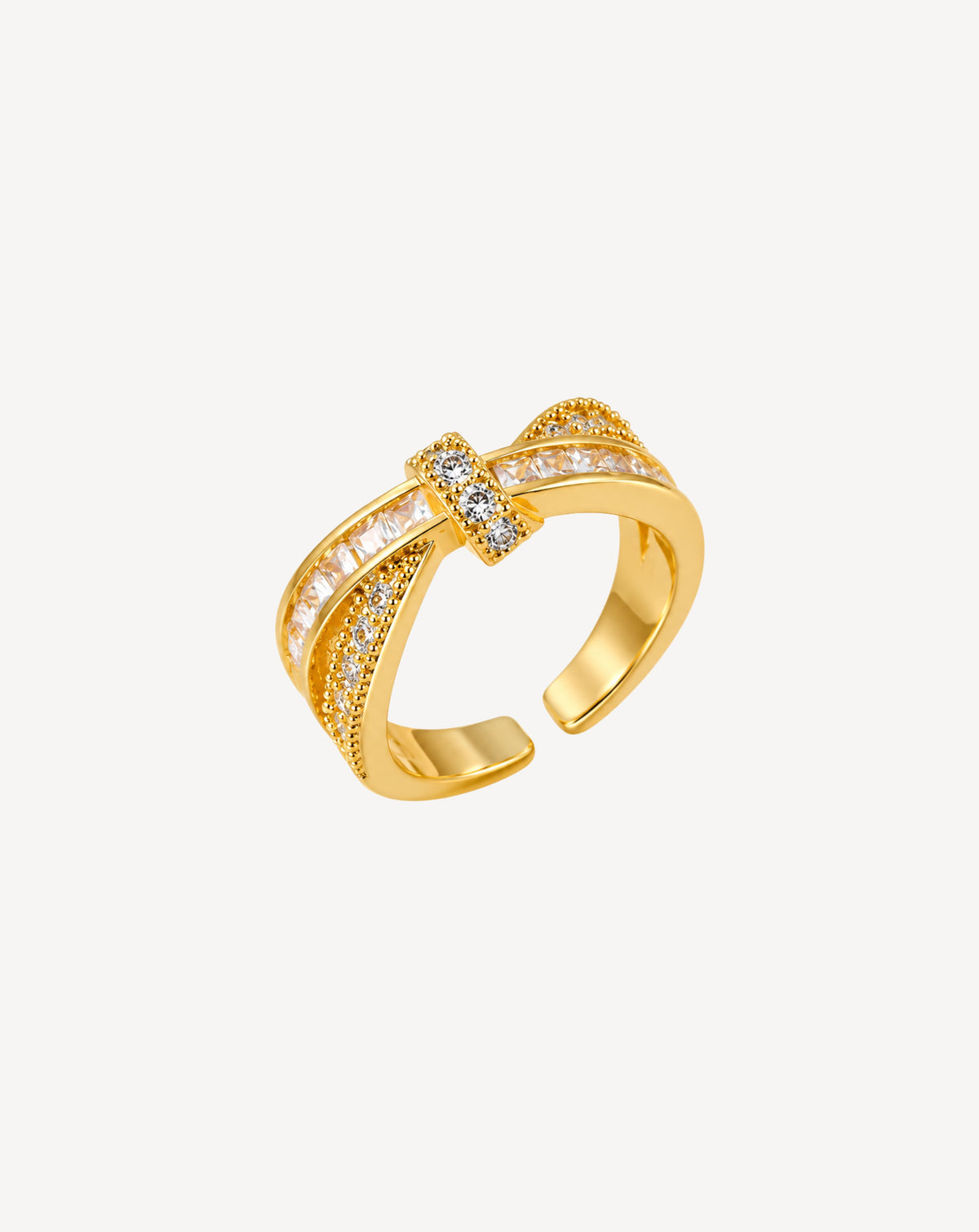 Gold Plated Crystal Bow Crossover Open Ring for Women - product image 1