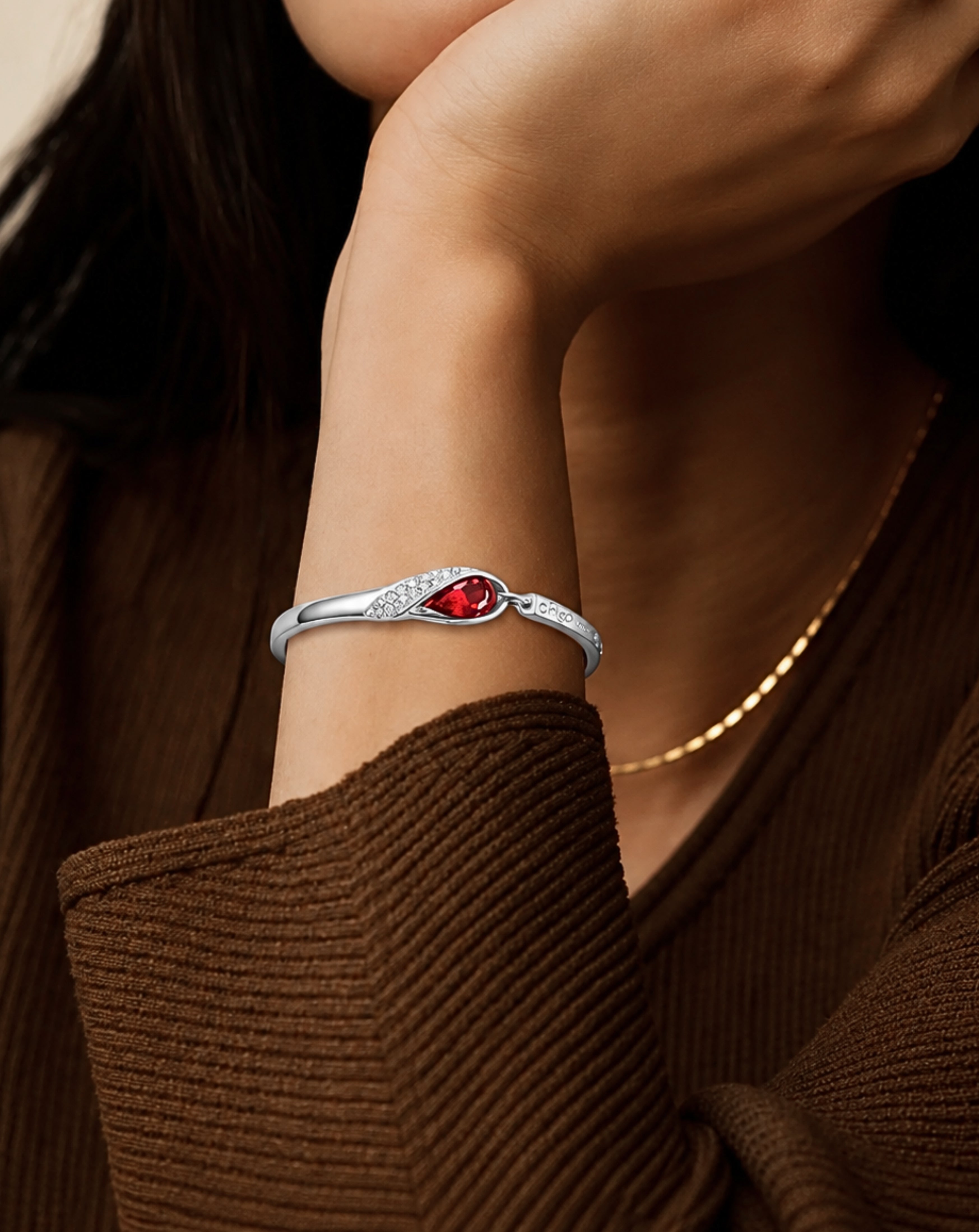 Red Crystal Snake Bracelet | Silver-Tone Women's Jewellery