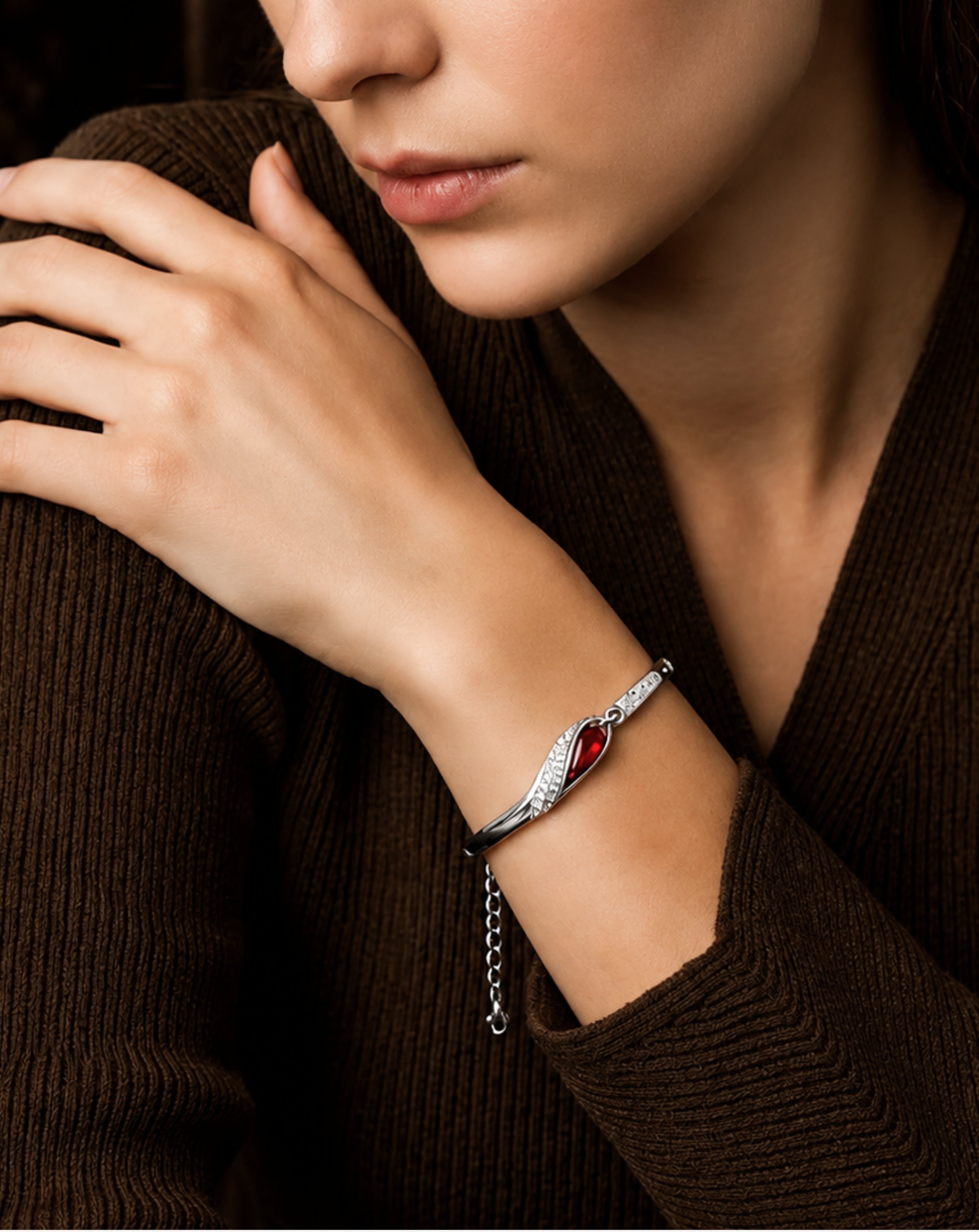 Red Crystal Snake Bracelet | Silver-Tone Women's Jewellery