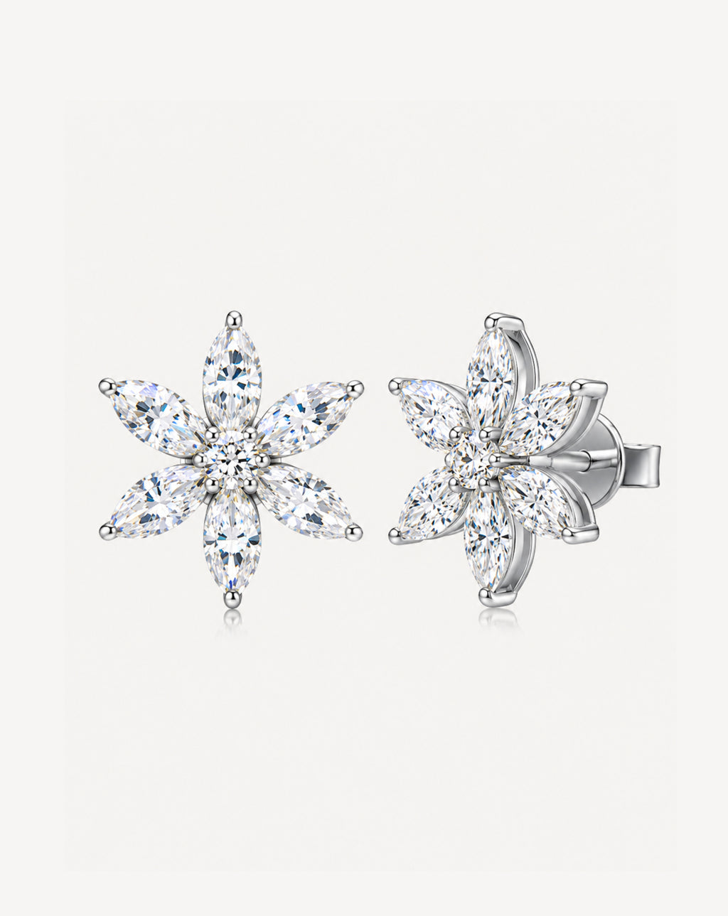 Moissanite Starburst Stud Earrings | Platinum-Plated S925 Silver