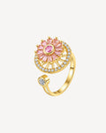 Gold Plated Pink Crystal Floral Open Ring for Women - product image 1