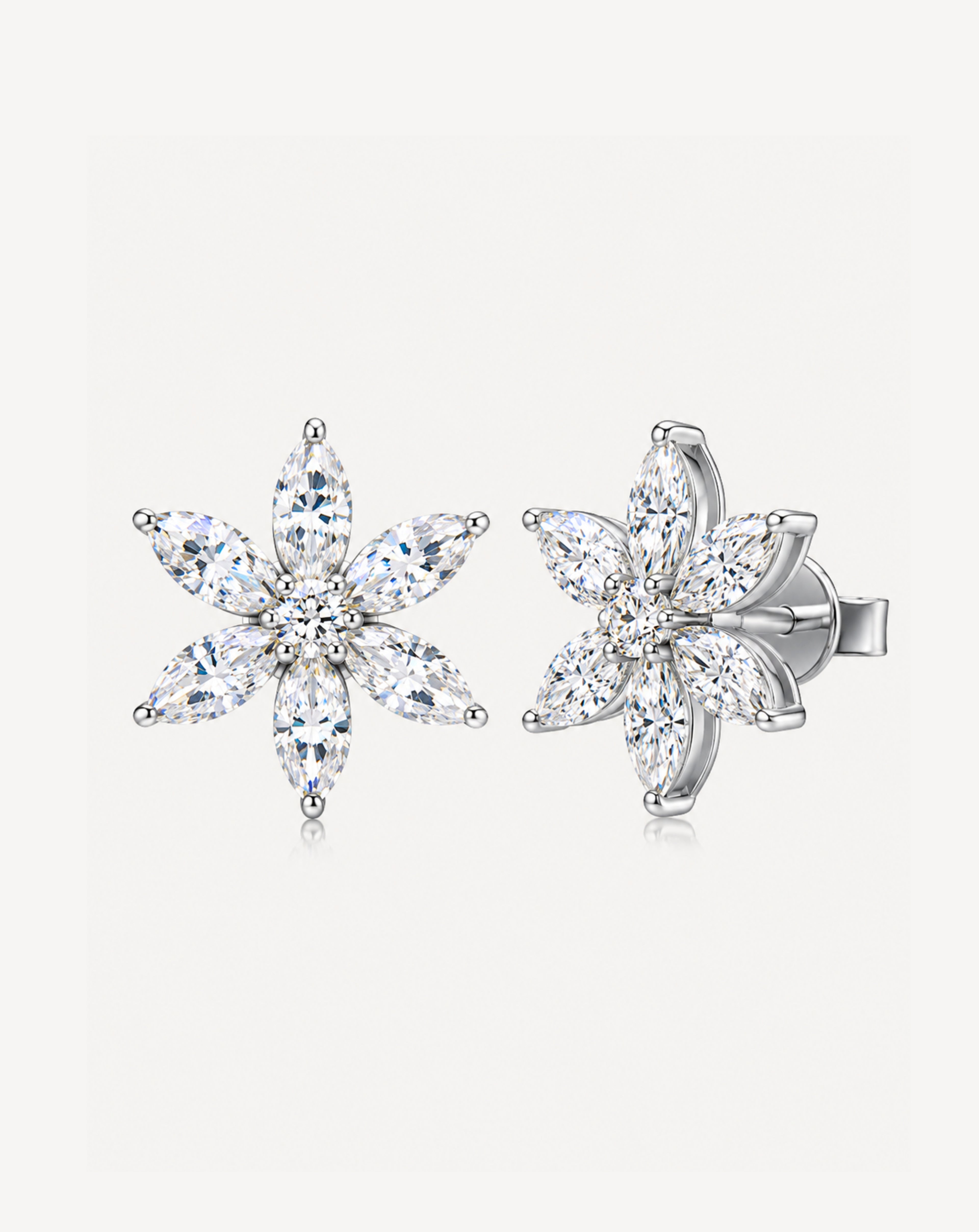 Moissanite Starburst Stud Earrings | Platinum-Plated S925 Silver