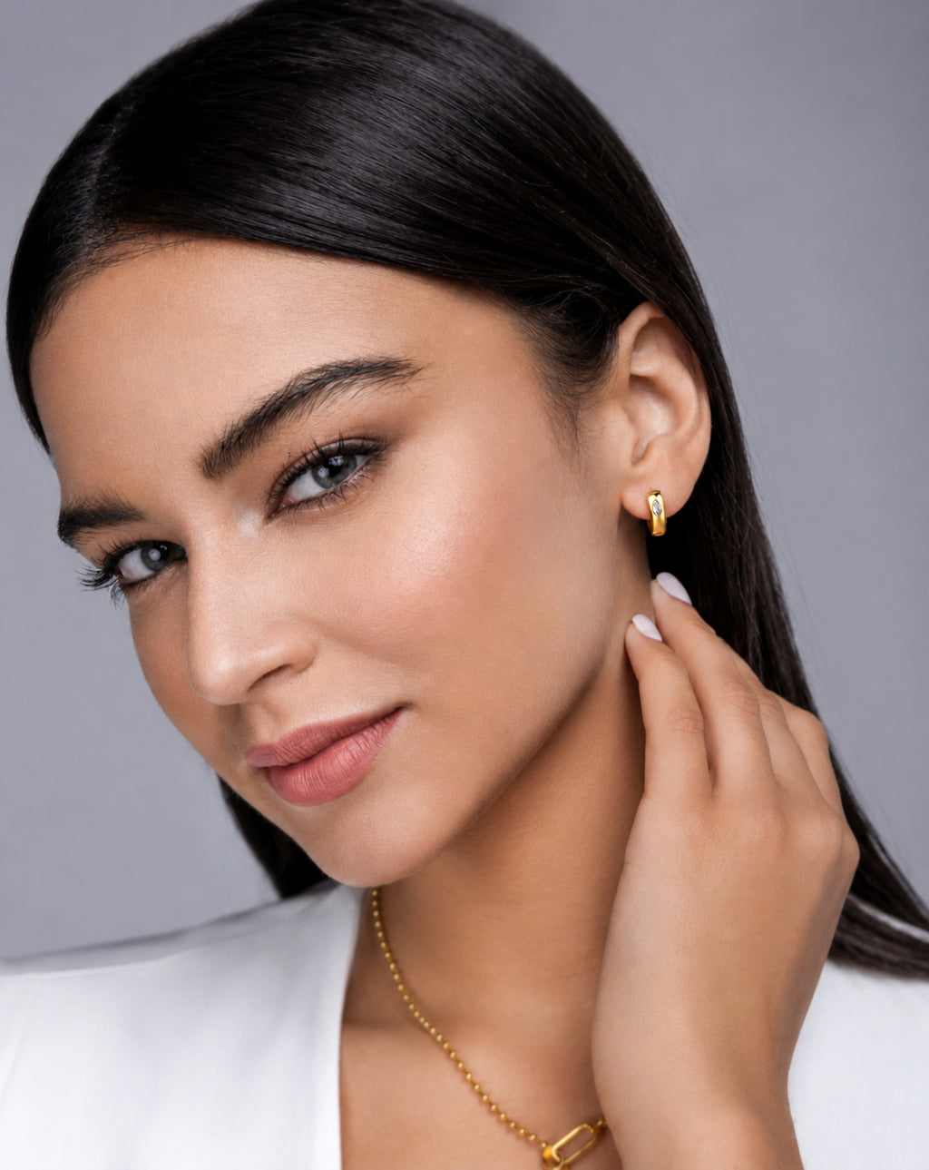 Moissanite Gold Huggie Hoop Earrings | Gold-Plated S925 Silver