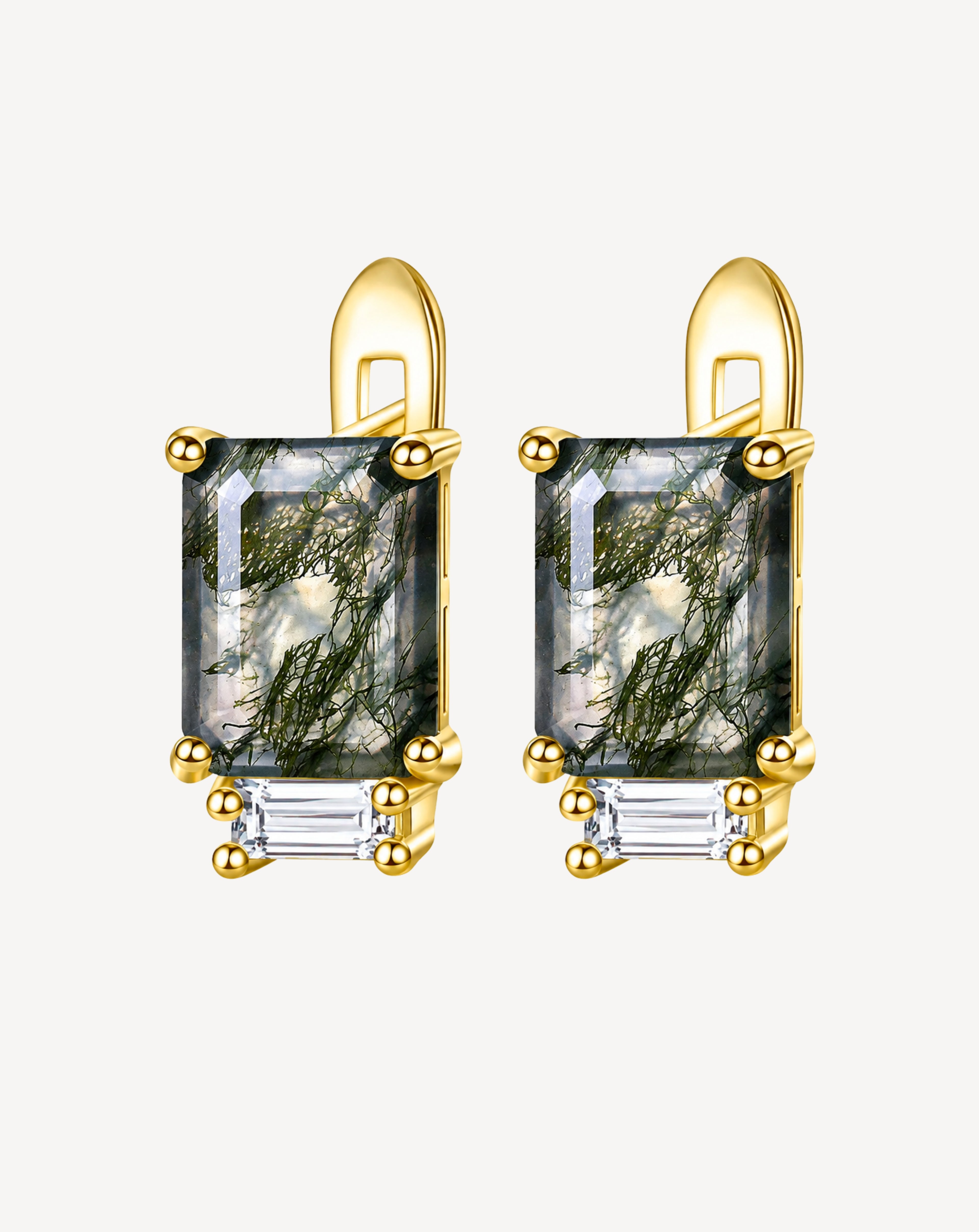 Green Agate Geometric Stud Earrings | 18K Gold-Plated S925 Silver