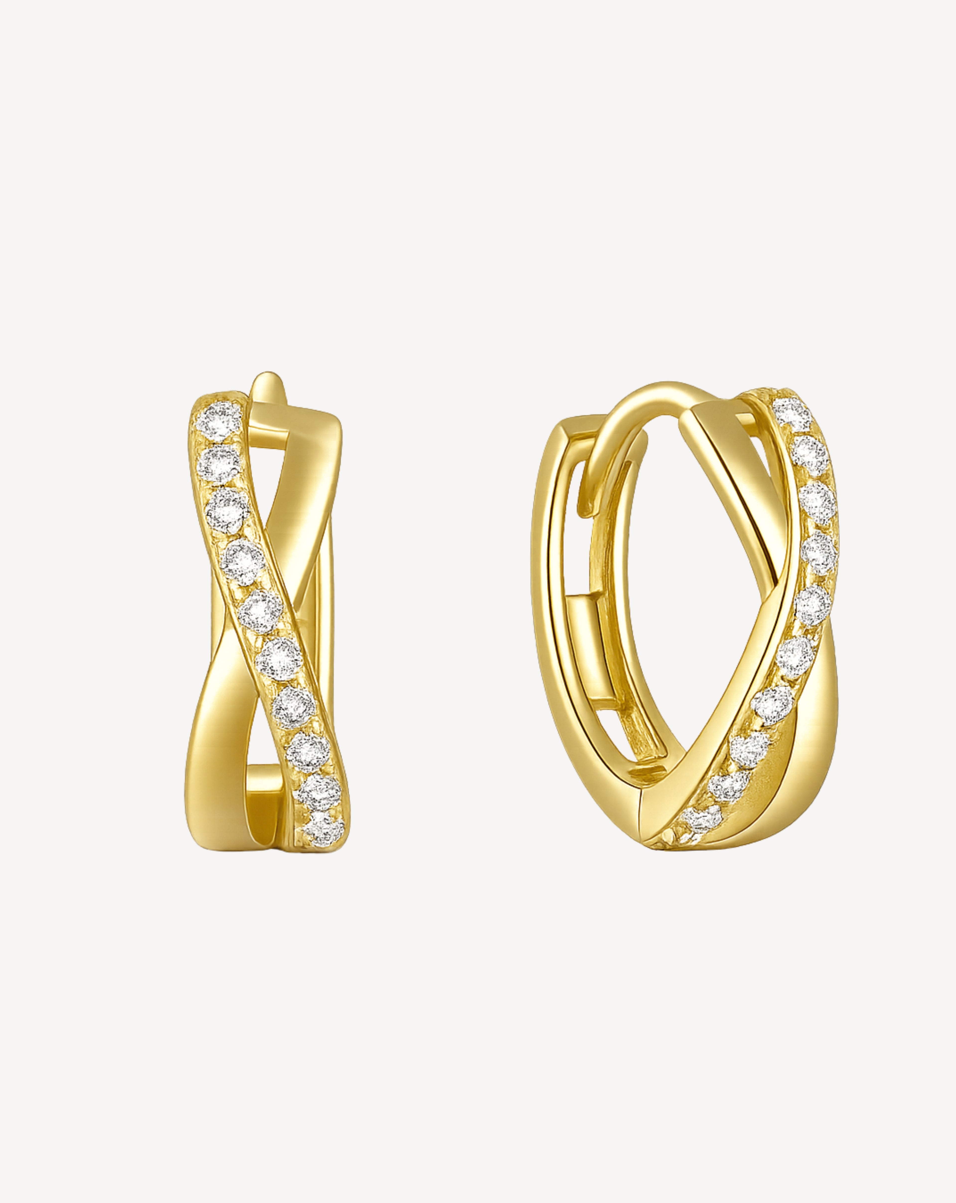 Cross Pavé Huggie Hoop Earrings | Gold-Plated S925 Silver