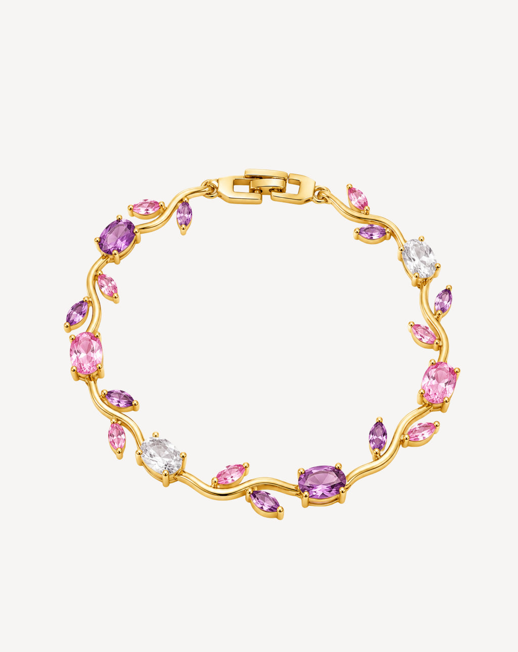 Gold Plated Pink & Purple Crystal Floral Bracelet for Women - product image 1