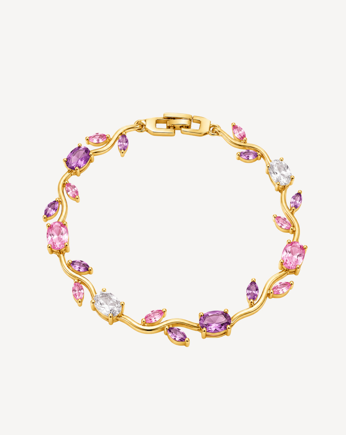 Gold Plated Pink & Purple Crystal Floral Bracelet for Women - product image 1
