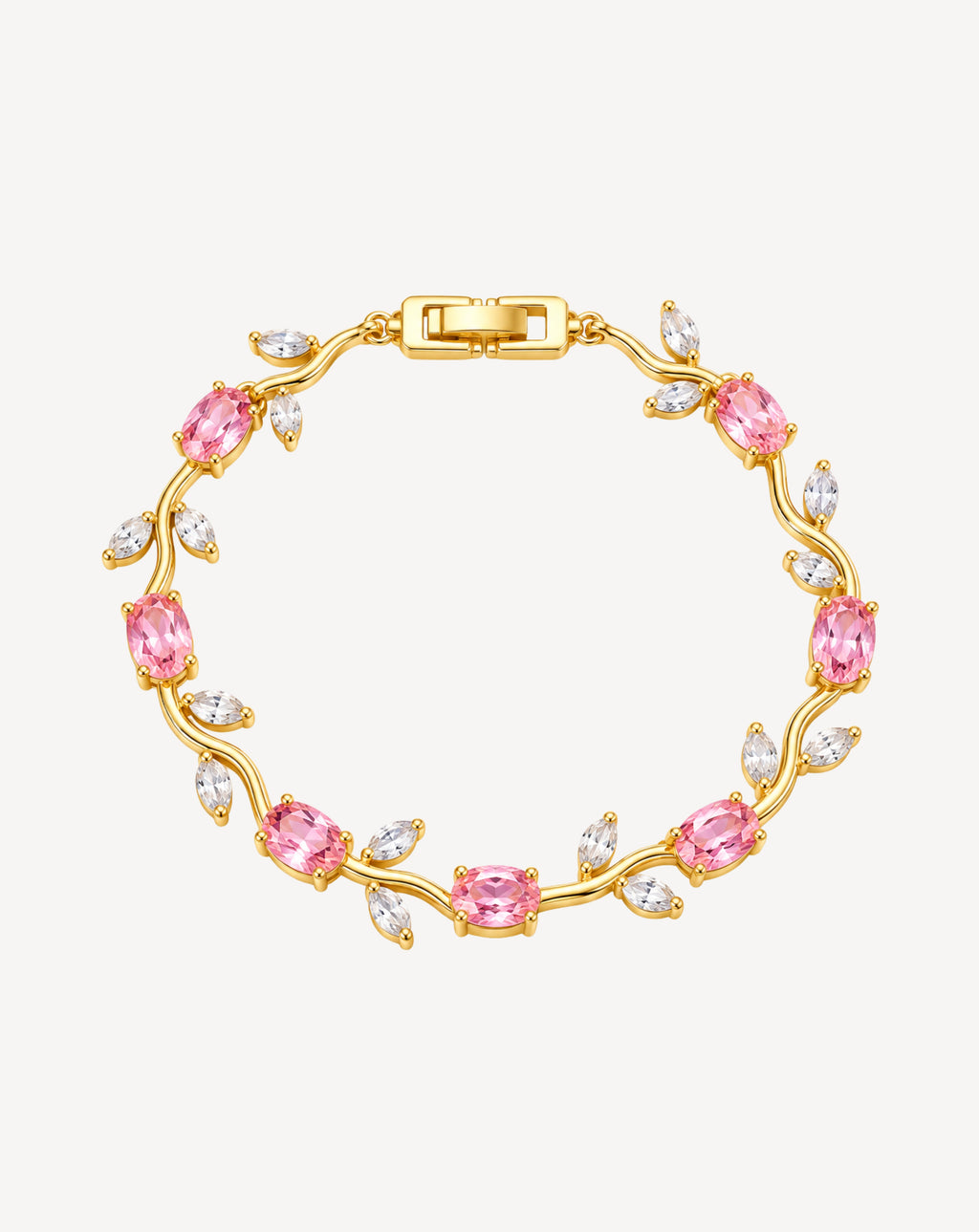 Gold Plated Pink Crystal Floral Bracelet for Women - product image 1