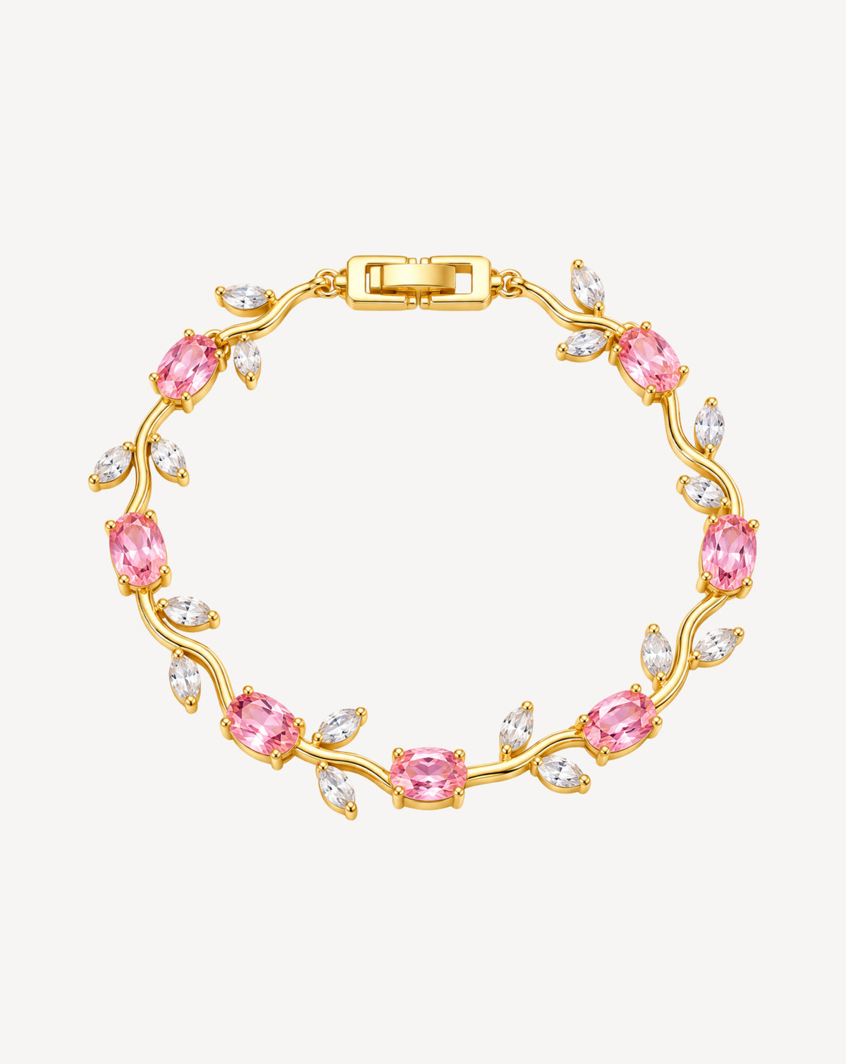 Gold Plated Pink Crystal Floral Bracelet for Women - product image 1