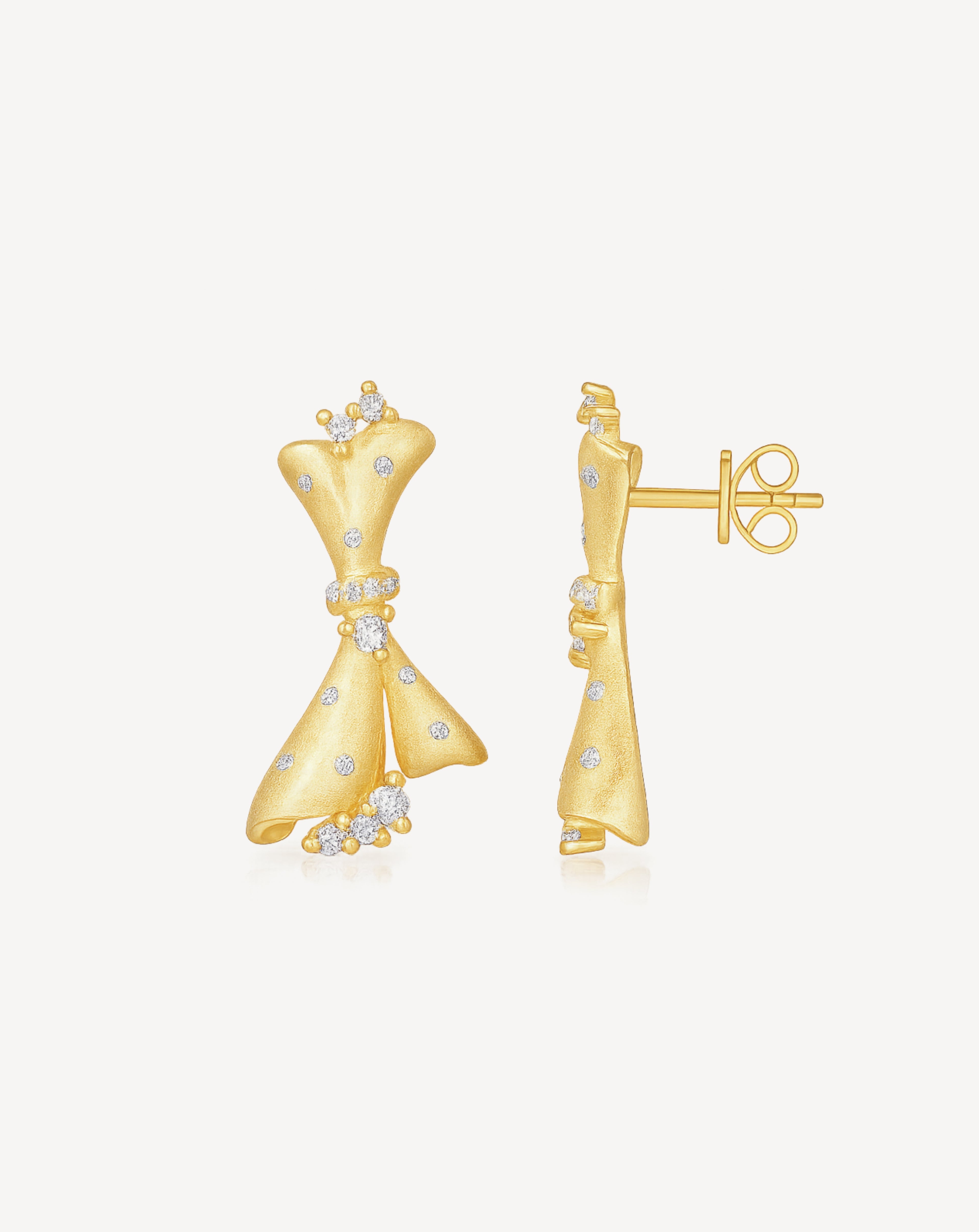 Morganite Bow Stud Earrings | Gold-Plated S925 Silver