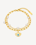 Gold Plated Pearl & Evil Eye Layered Charm Bracelet for Women - product image 1