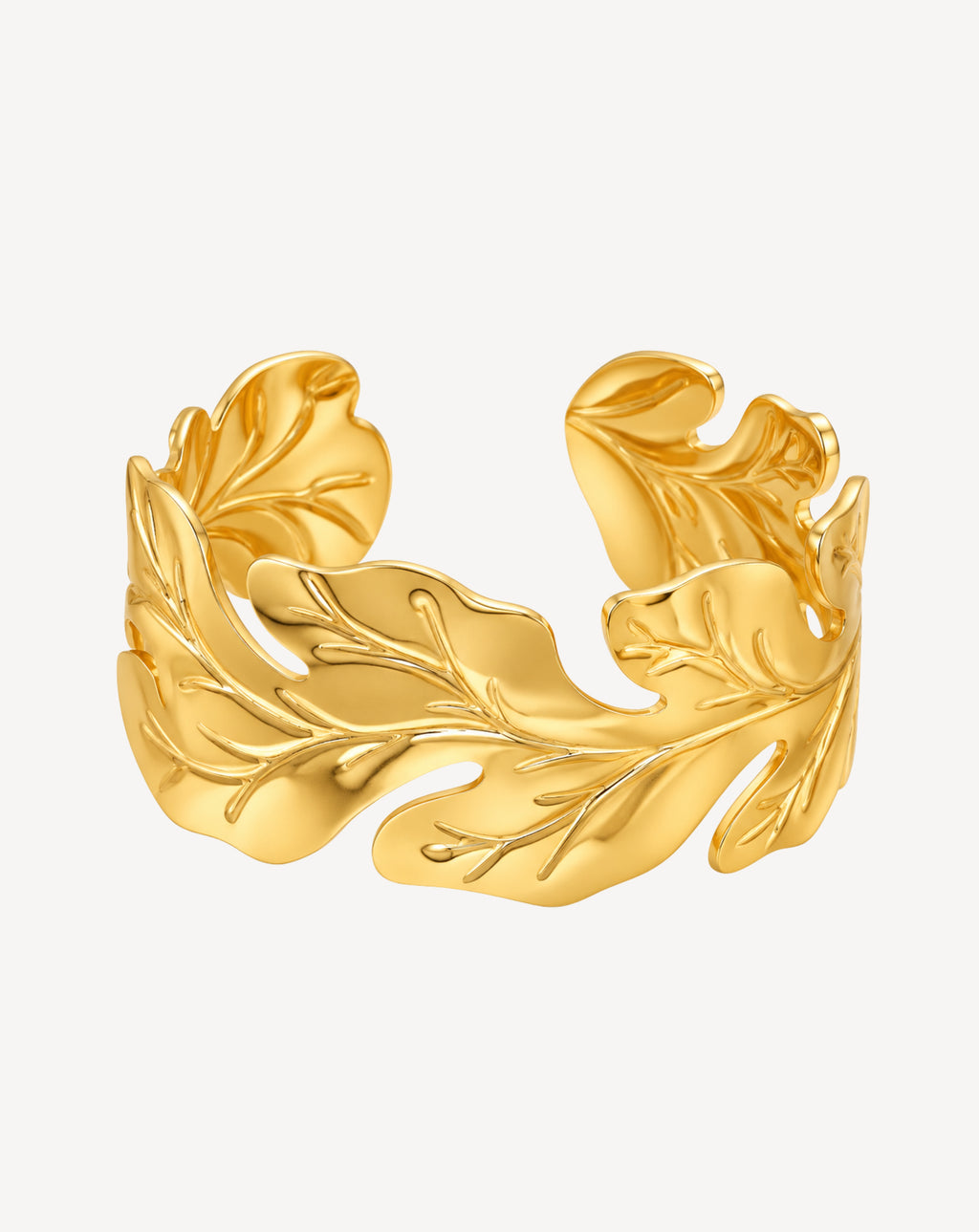 Gold Plated Sculpted Botanical Leaf Cuff Bangle for Women - product image 1