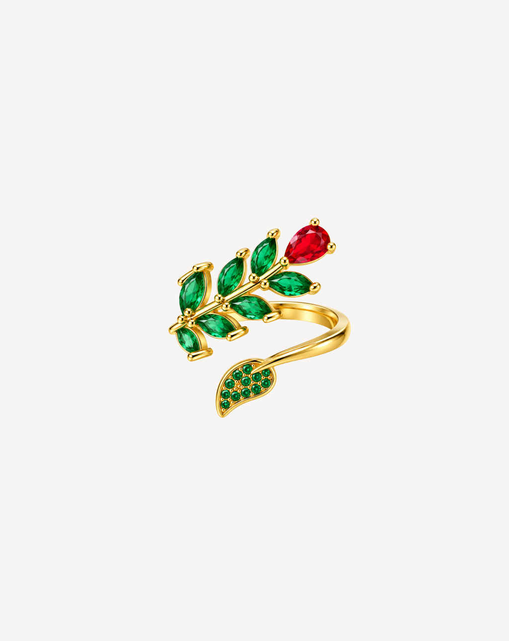 Gold Plated Red & Green Floral Open Ring for Women - product image 1