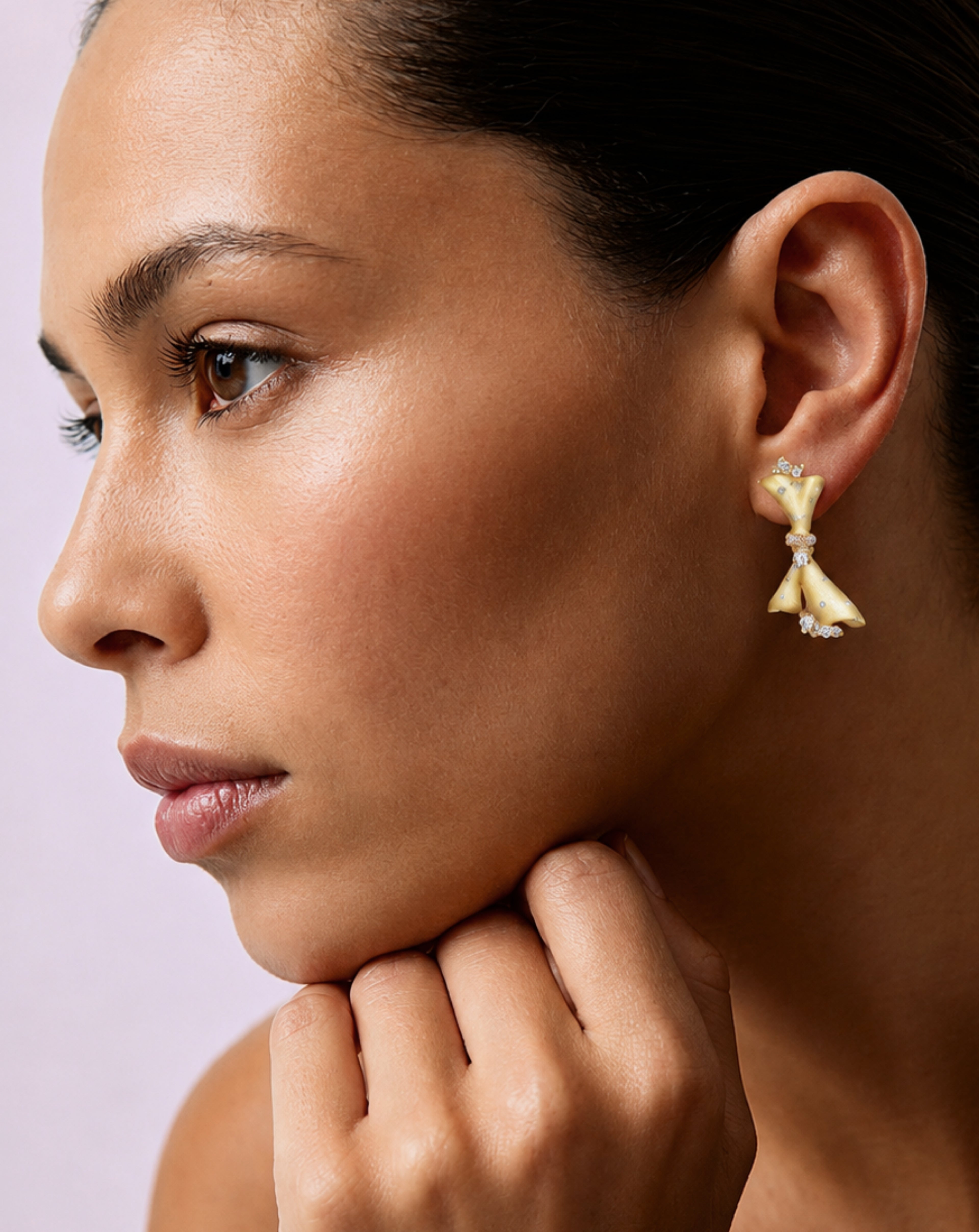 Morganite Bow Stud Earrings | Gold-Plated S925 Silver