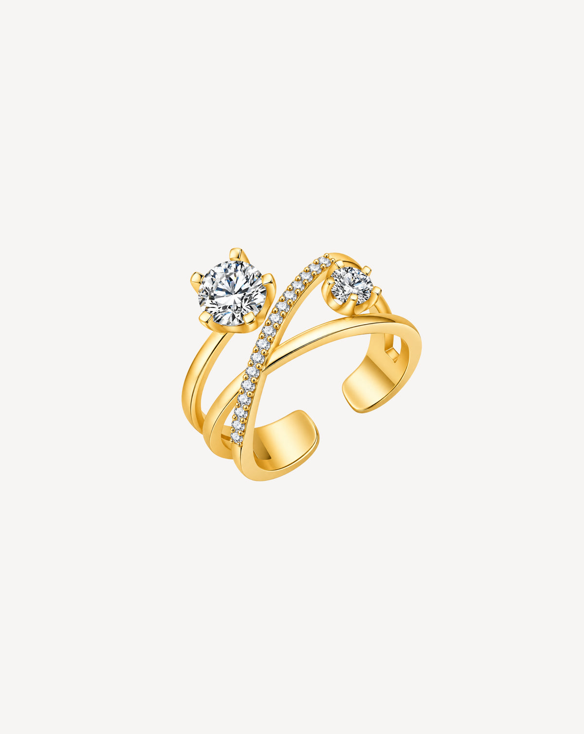 Gold Plated Double Crystal Crossover Open Ring for Women - product image 1