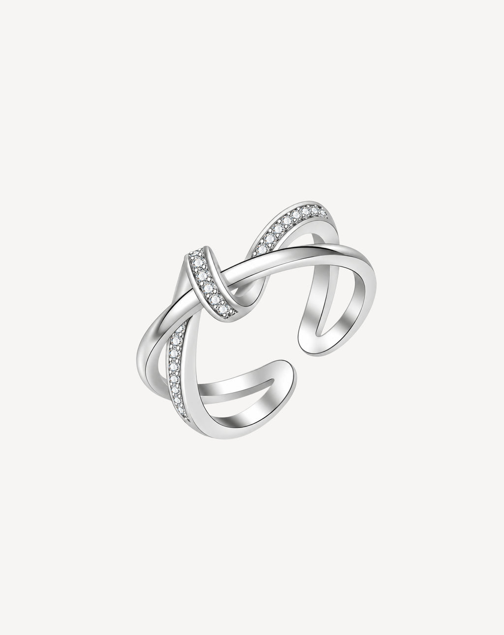 Silver Plated Crystal Crossover Open Ring for Women - product image 1