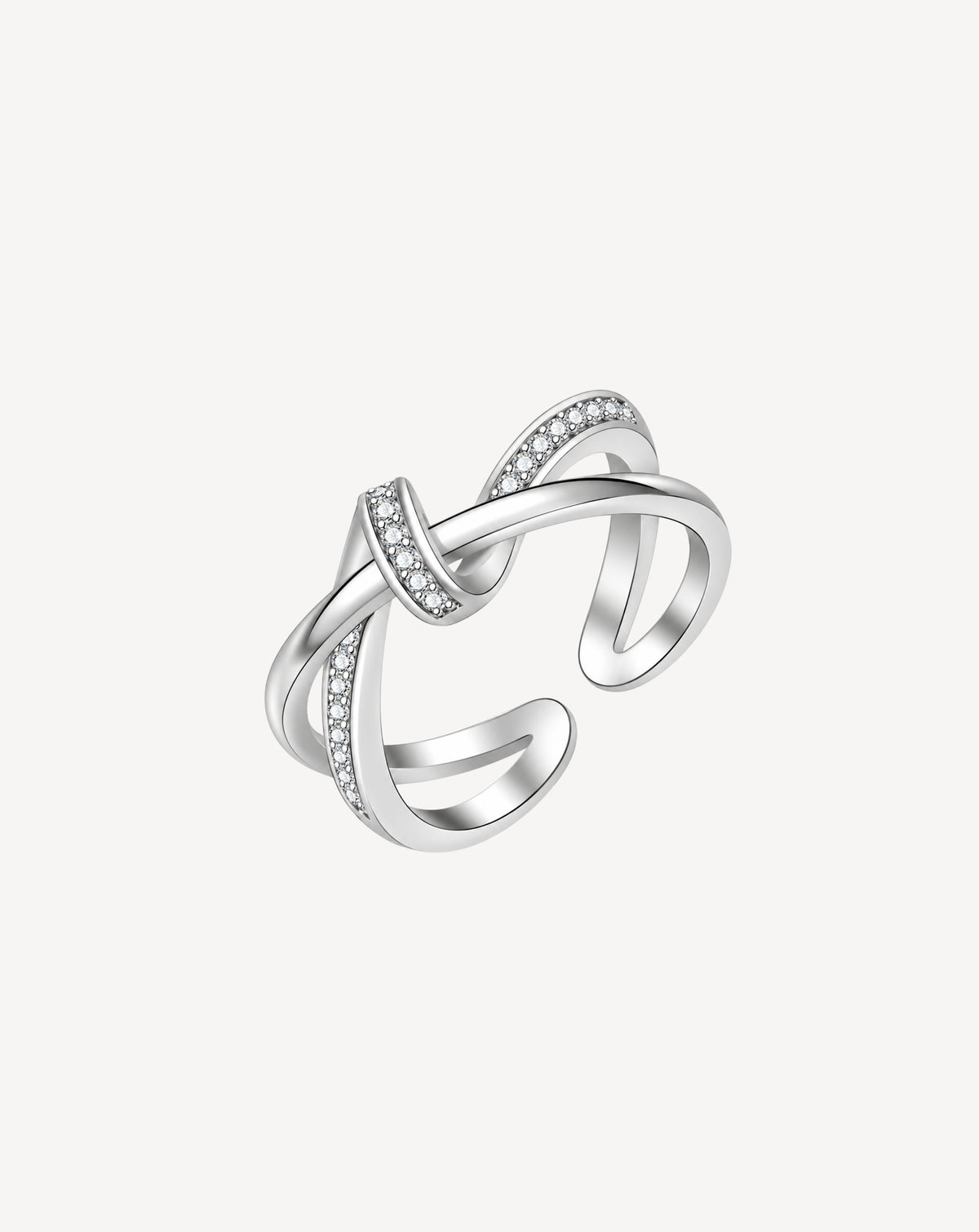 Silver Plated Crystal Crossover Open Ring for Women - product image 1