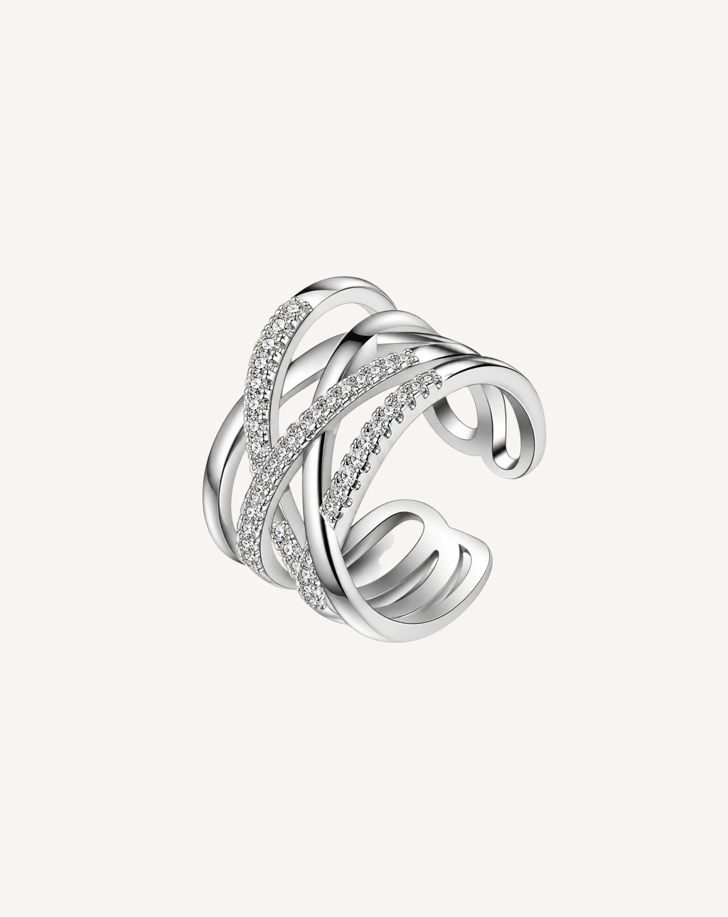 Silver Plated Crystal Crossover Statement Open Ring for Women - product image 1