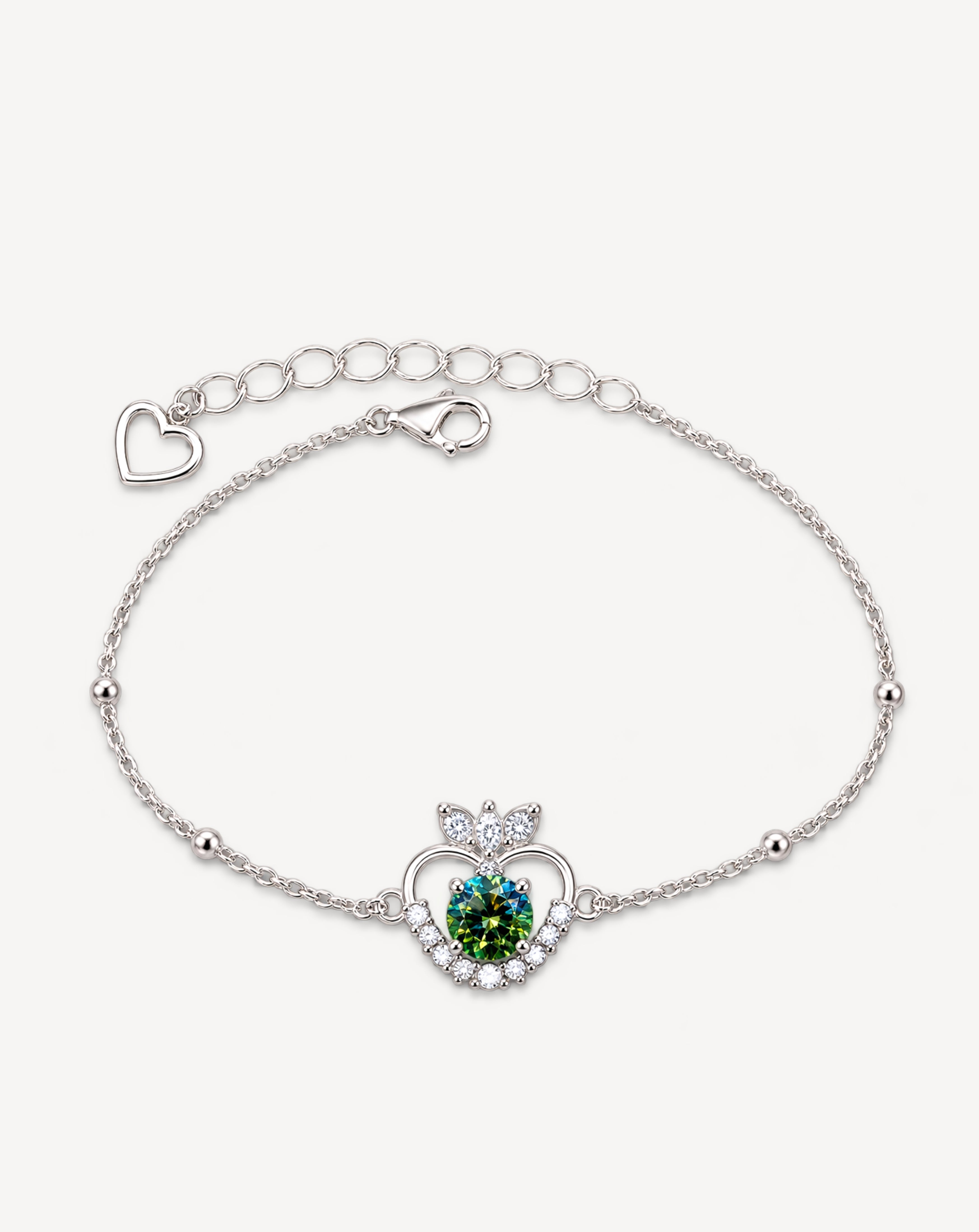 Green Moissanite Heart Bracelet | 925 Silver