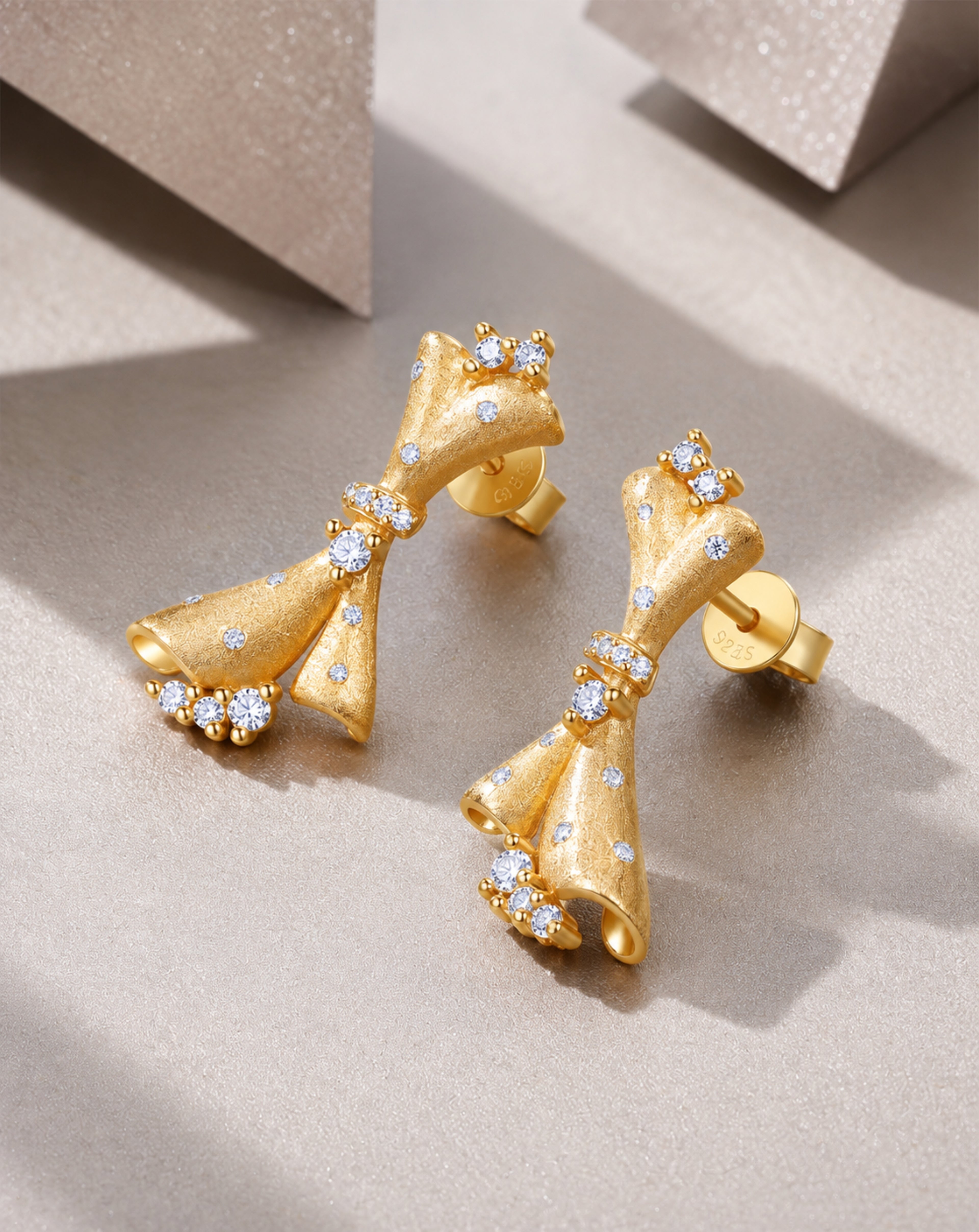 Morganite Bow Stud Earrings | Gold-Plated S925 Silver
