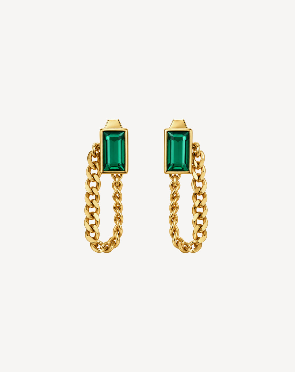 Gold Plated Green Crystal Chain Drop Earrings for Women - product image 1