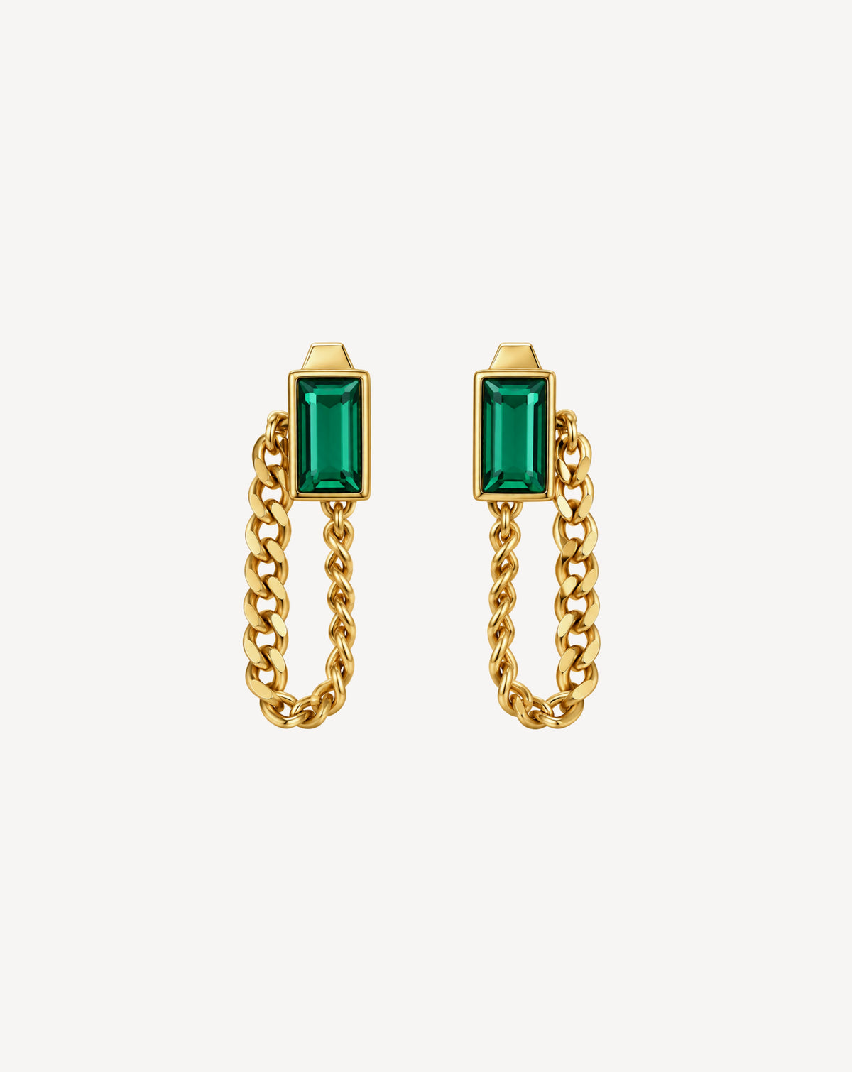 Gold Plated Green Crystal Chain Drop Earrings for Women - product image 1