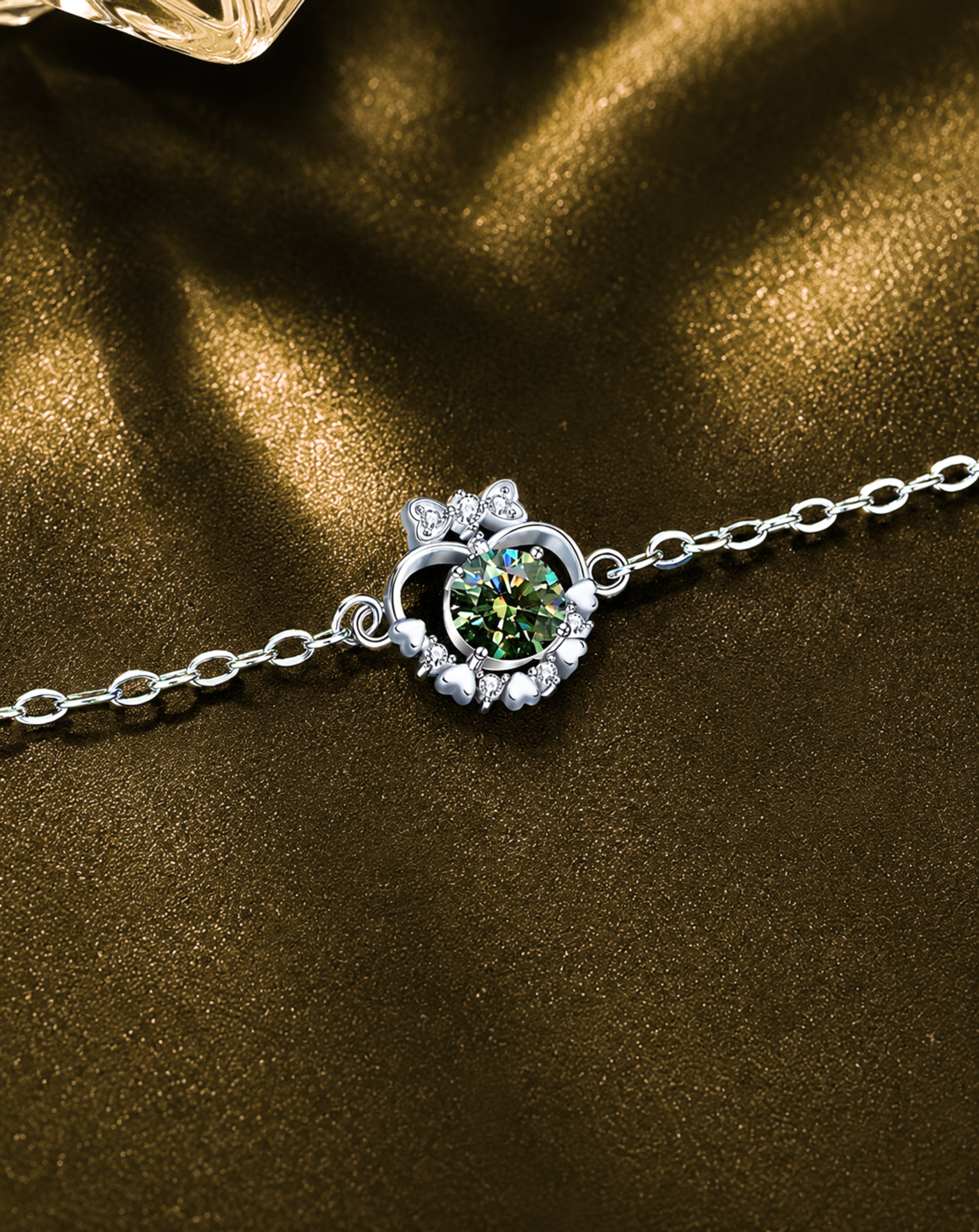 Green Moissanite Heart Bracelet | 925 Silver